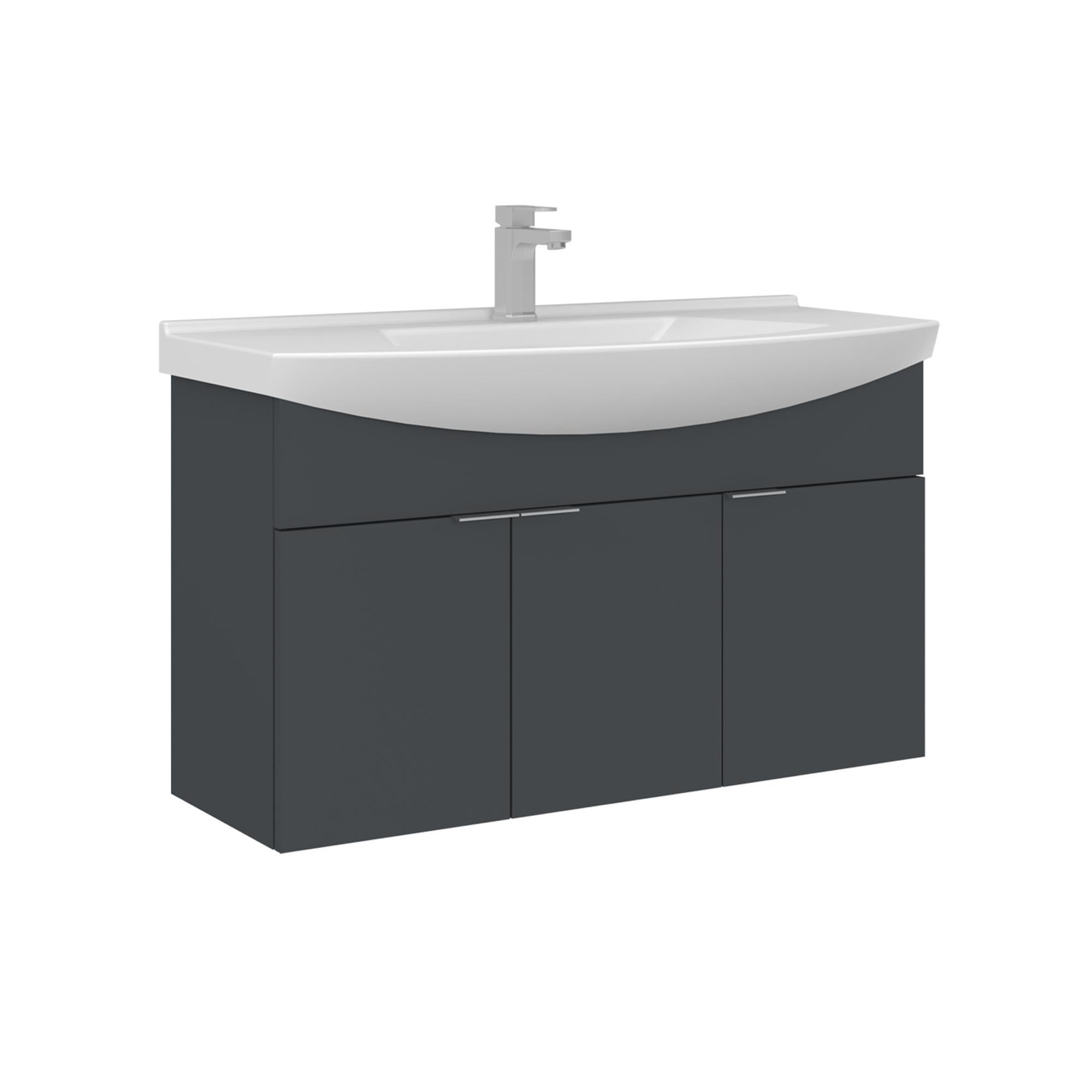 Orka Purus 100 cm Mat Antrasit Banyo Dolabı Alt Modül Lavabo (Asma)