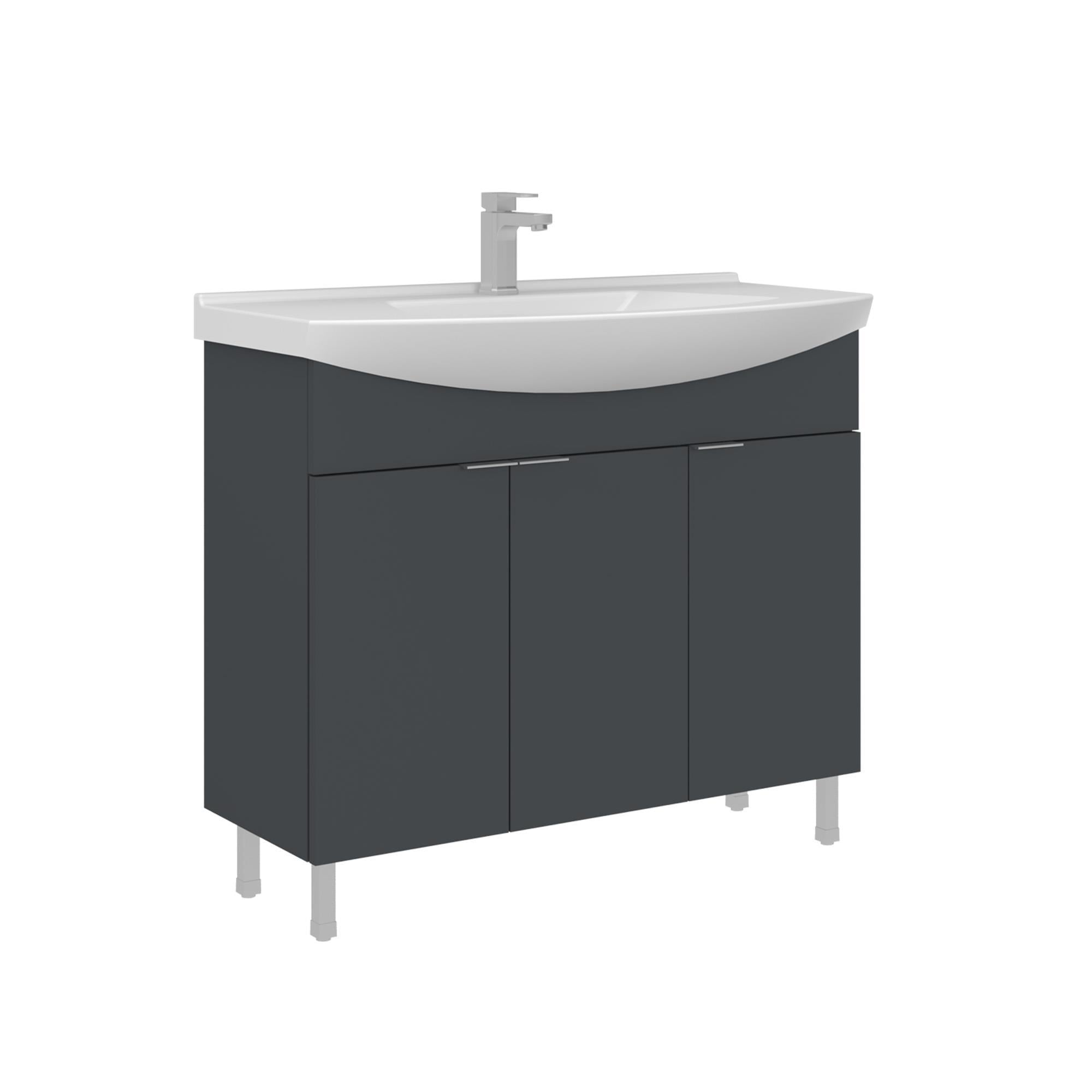 Orka Purus 100 cm Mat Antrasit Banyo Dolabı Alt Modül Lavabo (Ayaklı)
