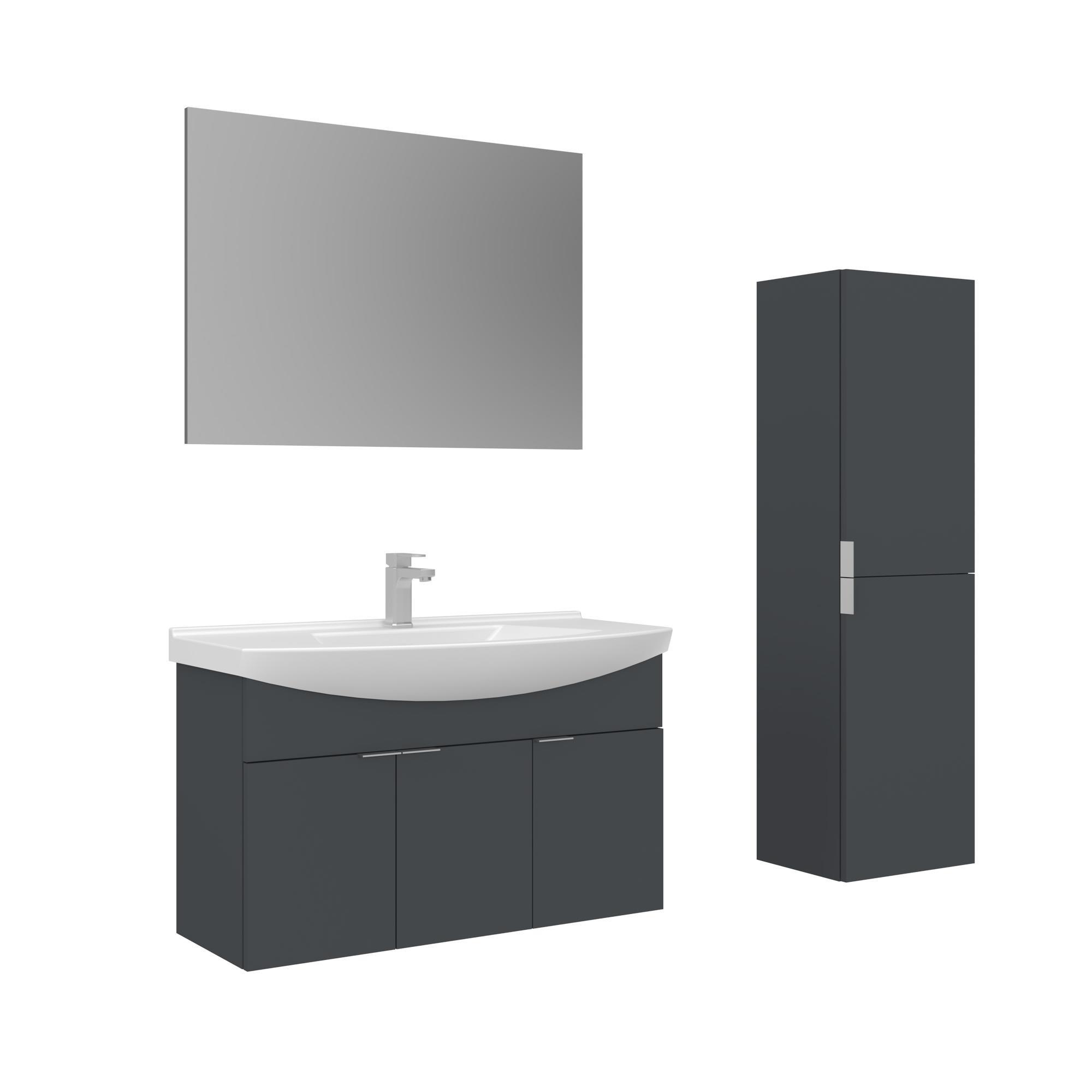 Orka Purus 100 cm Mat Antrasit Düz Aynalı Banyo Dolabı Takımı ve Boy Dolabı (Asma)