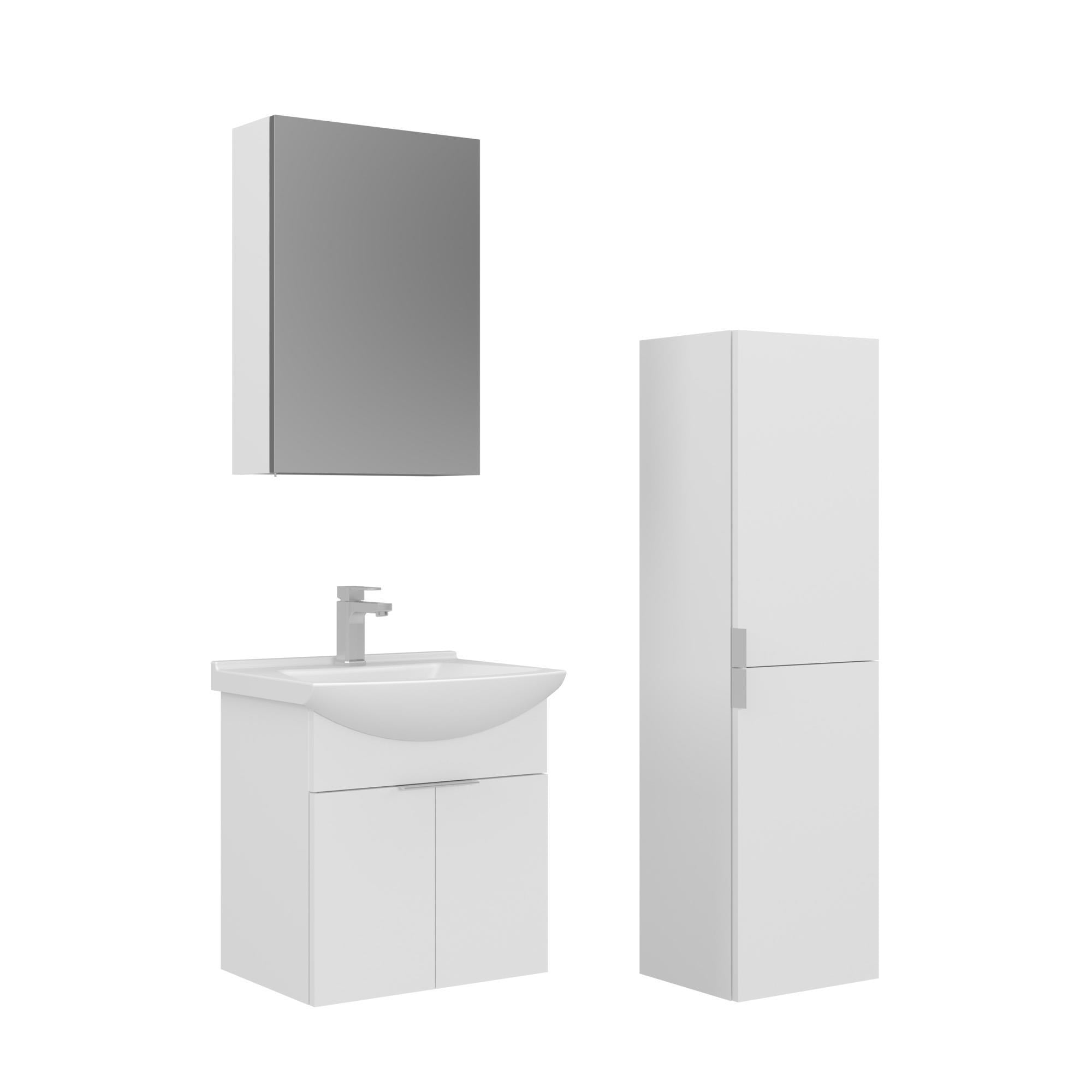 Orka Purus 55 cm Parlak Beyaz Ayna Dolaplı Banyo Dolabı Takım ve Boy Dolabı (Asma)