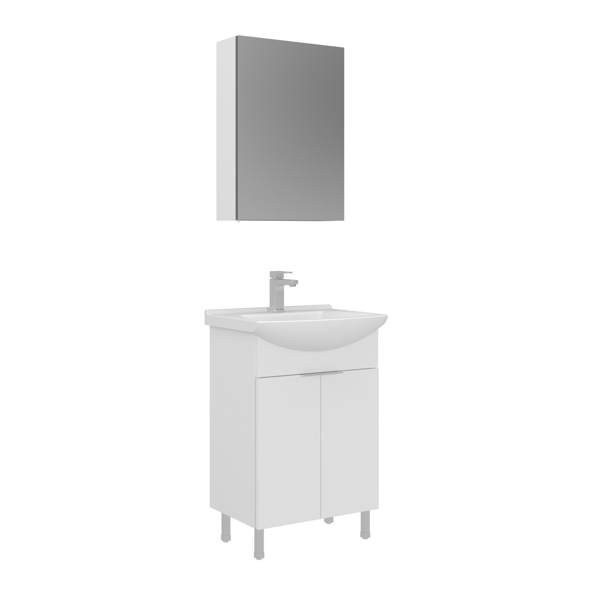 Orka Purus 55 cm Parlak Beyaz Ayna Dolaplı Banyo Dolabı Takım (Ayaklı)
