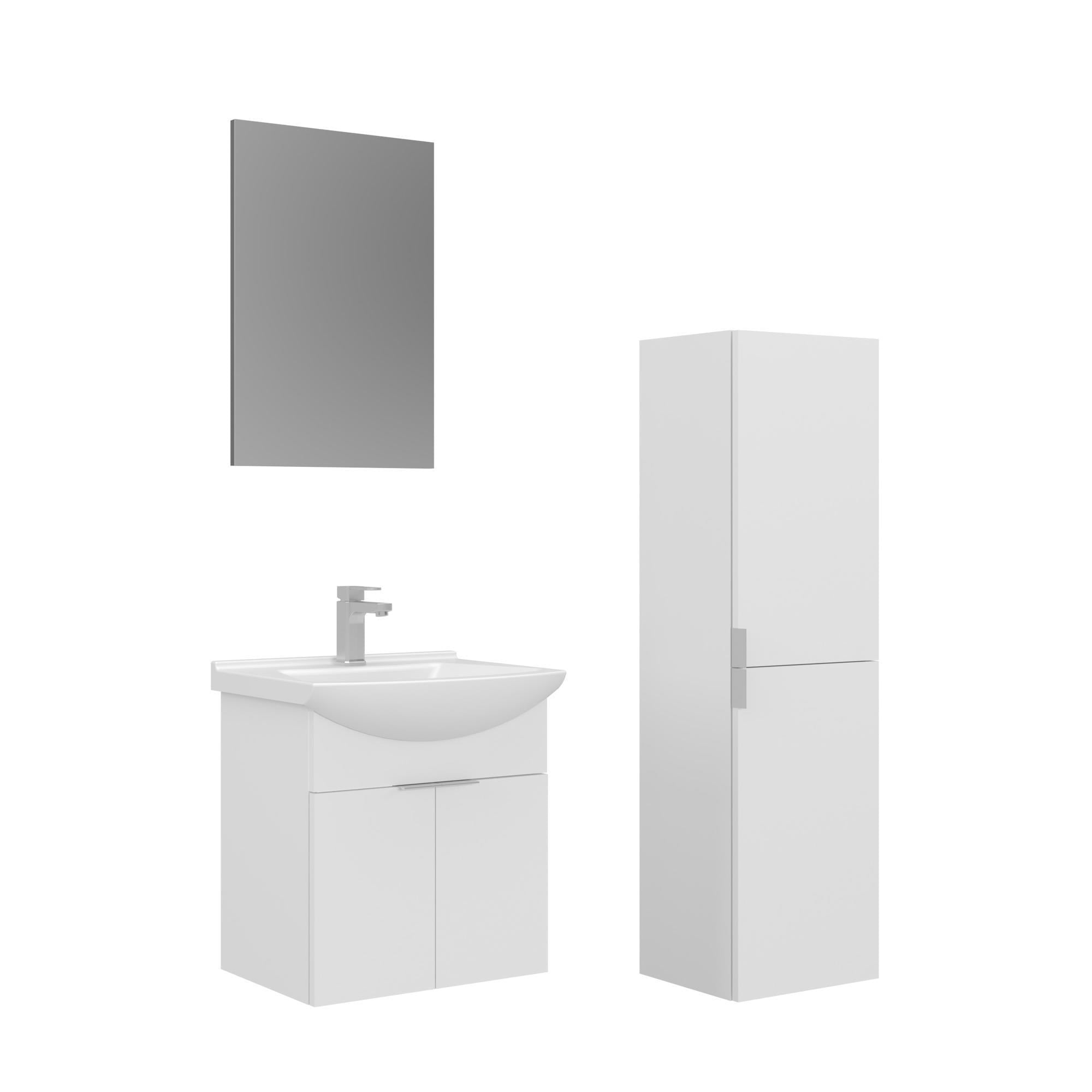 Orka Purus 55 cm Parlak Beyaz Düz Aynalı Banyo Dolabı Takım ve Boy Dolabı (Asma)