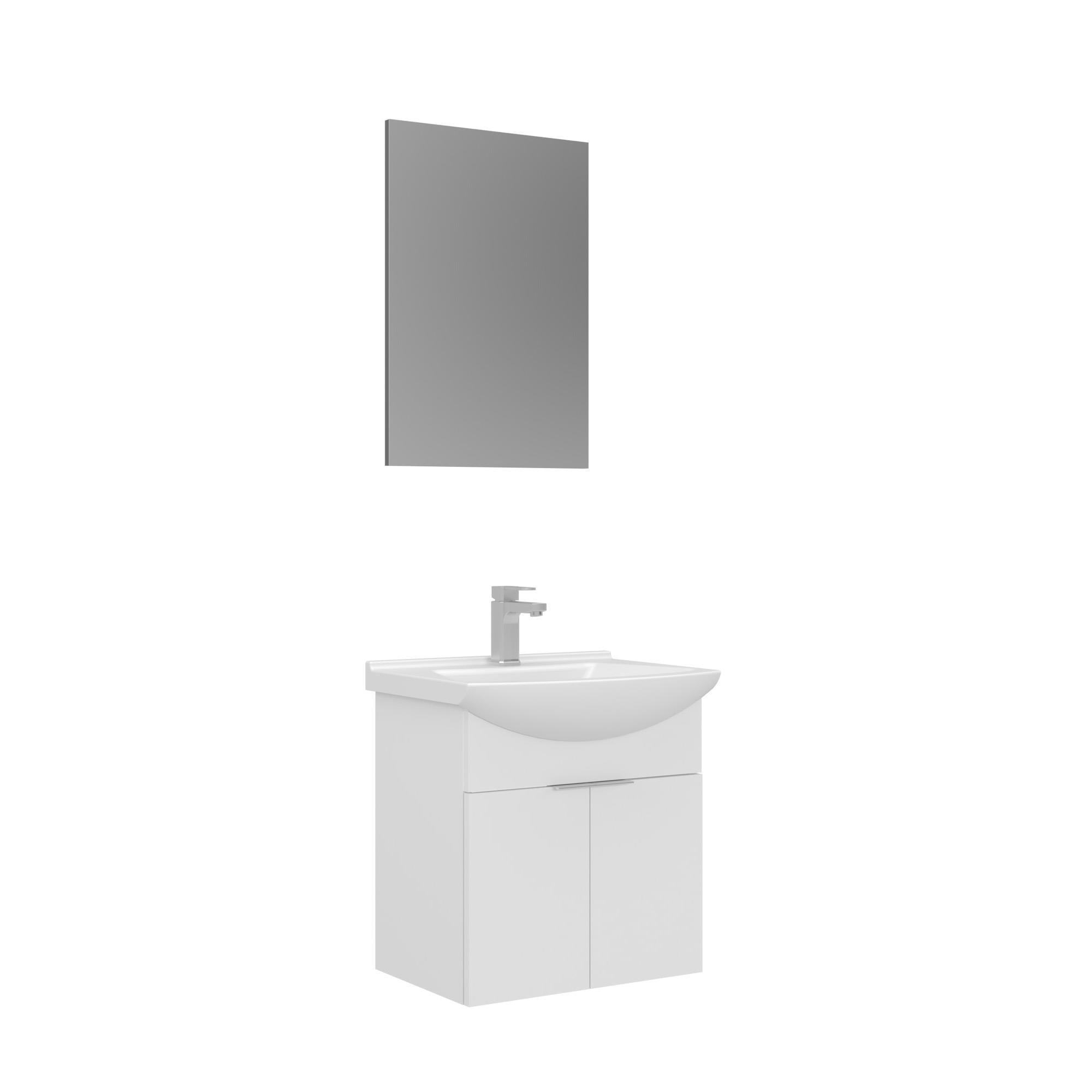 Orka Purus 55 cm Parlak Beyaz Düz Aynalı Banyo Dolabı Takım (Asma)