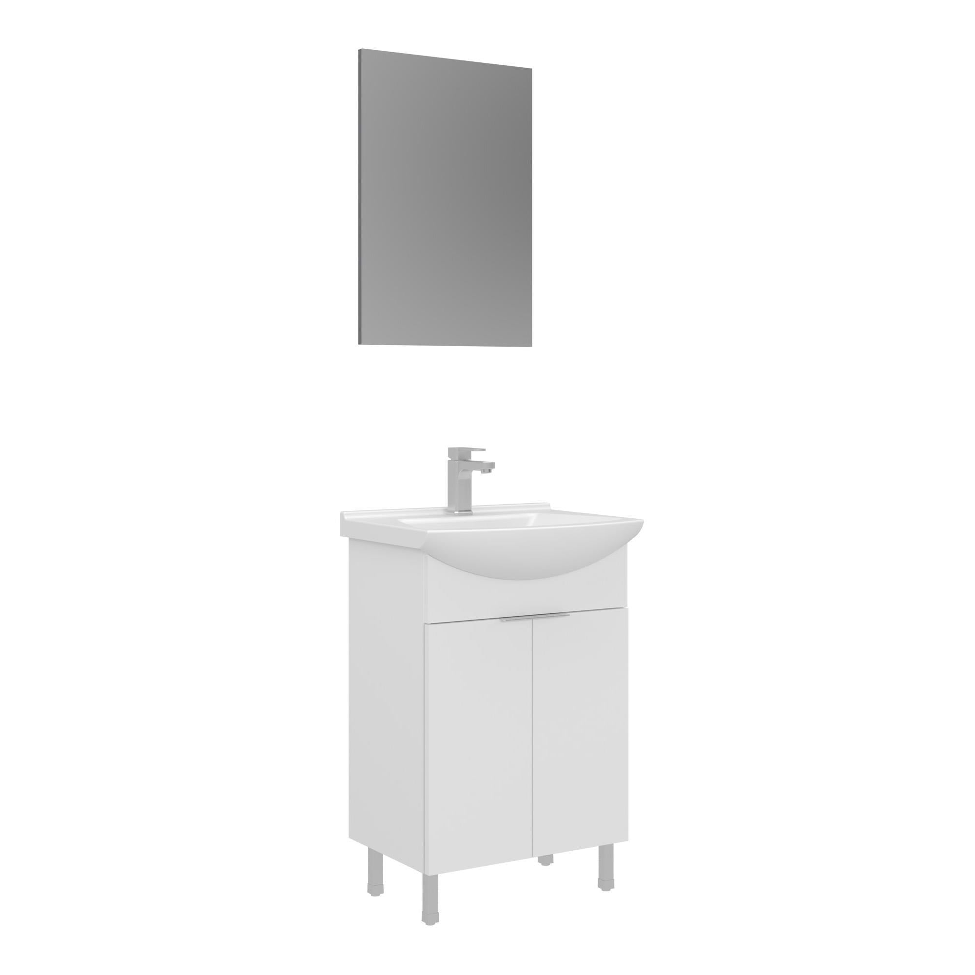 Orka Purus 55 cm Parlak Beyaz Düz Aynalı Banyo Dolabı Takımı (Ayaklı)