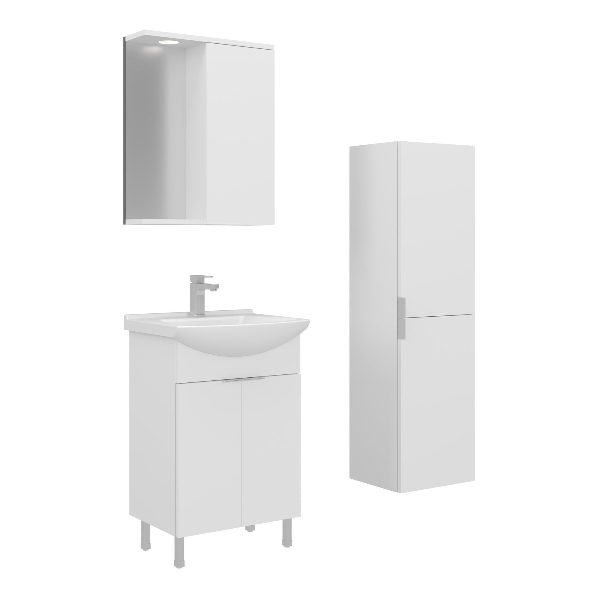 Orka Purus 55 cm Parlak Beyaz Spot Aynalı Banyo Dolabı Takım ve Boy Dolabı (Ayaklı)