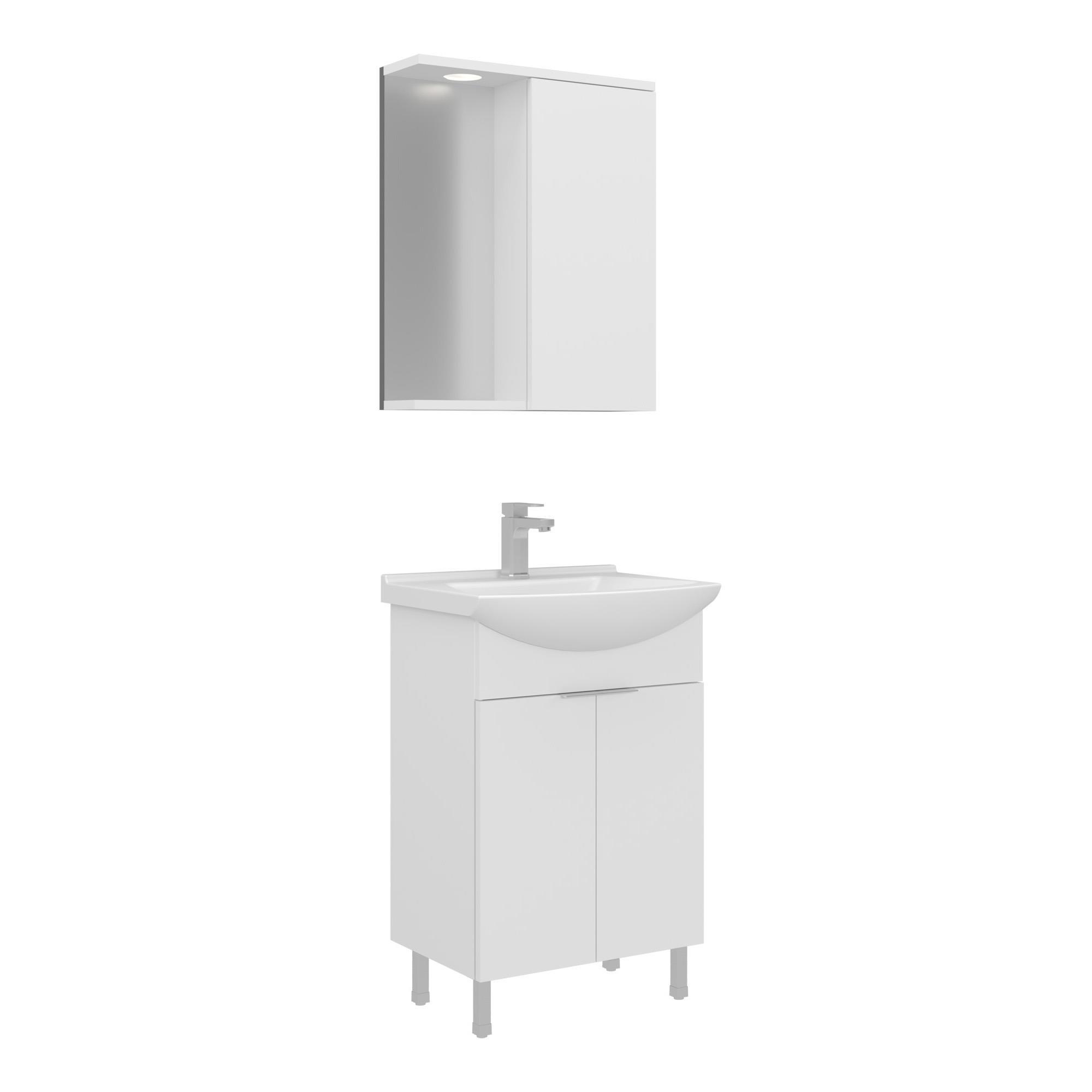 Orka Purus 55 cm Parlak Beyaz Spot Aynalı Banyo Dolabı Takım (Ayaklı)