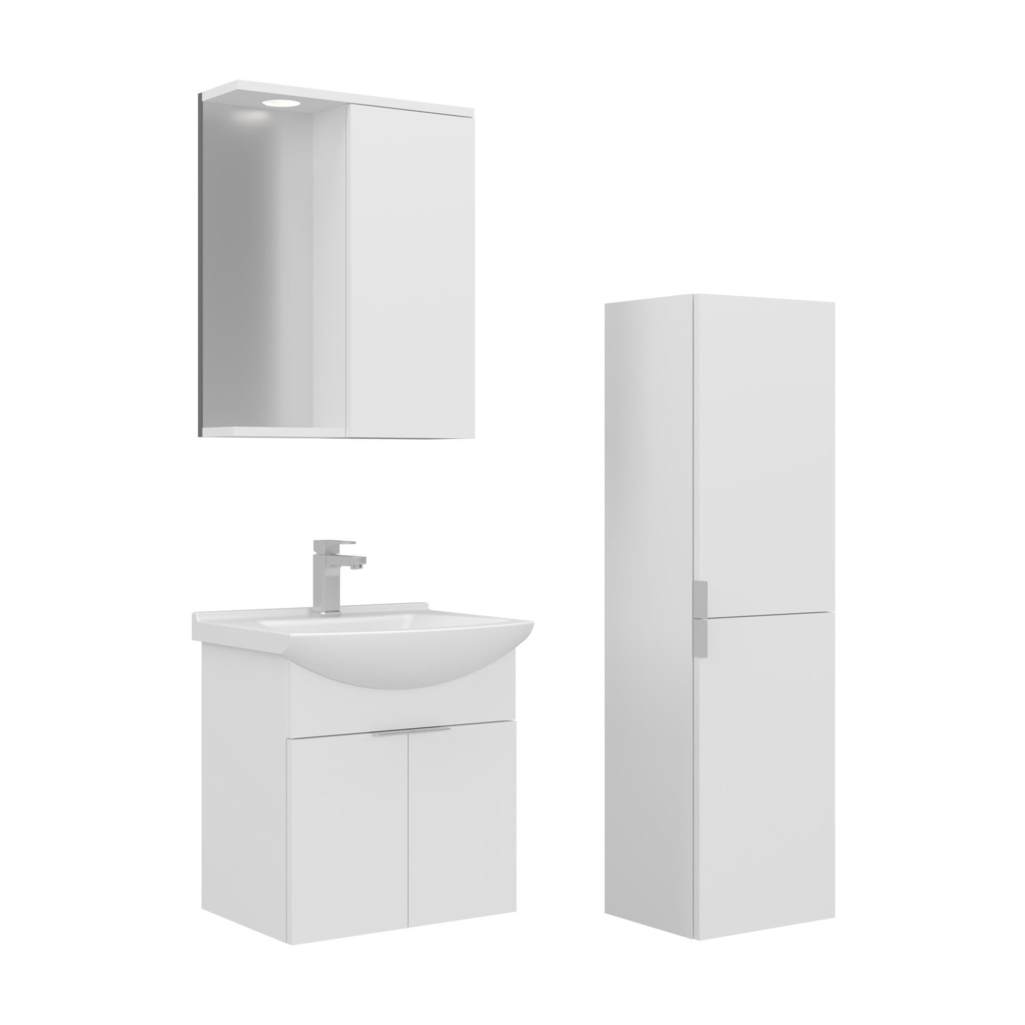 Orka Purus 55 cm Parlak Beyaz Spot Aynalı Banyo Dolabı Takım ve Boy Dolabı (Asma)