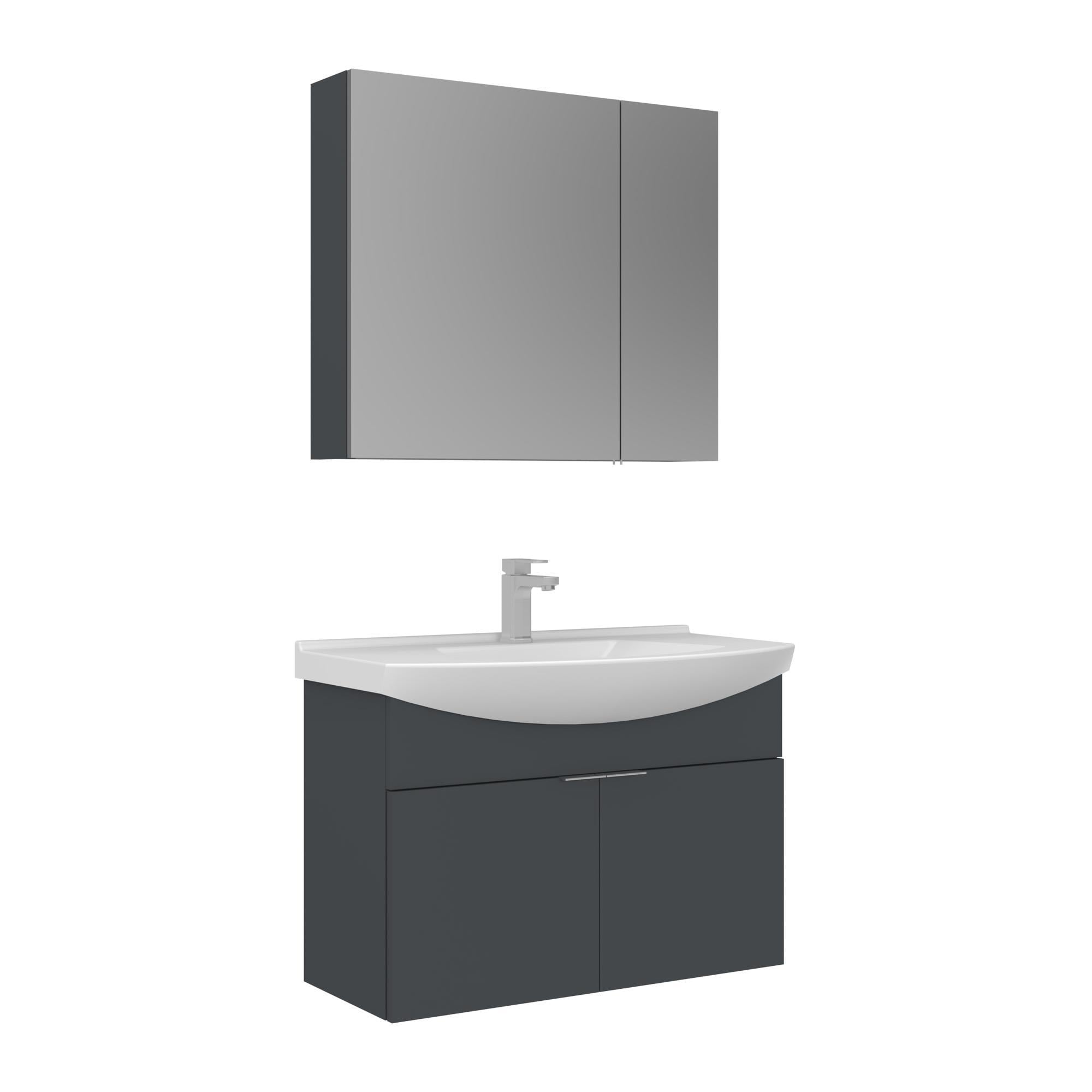 Orka Purus 80 cm Mat Antrasit Ayna Dolaplı Banyo Dolabı Takım (Asma)