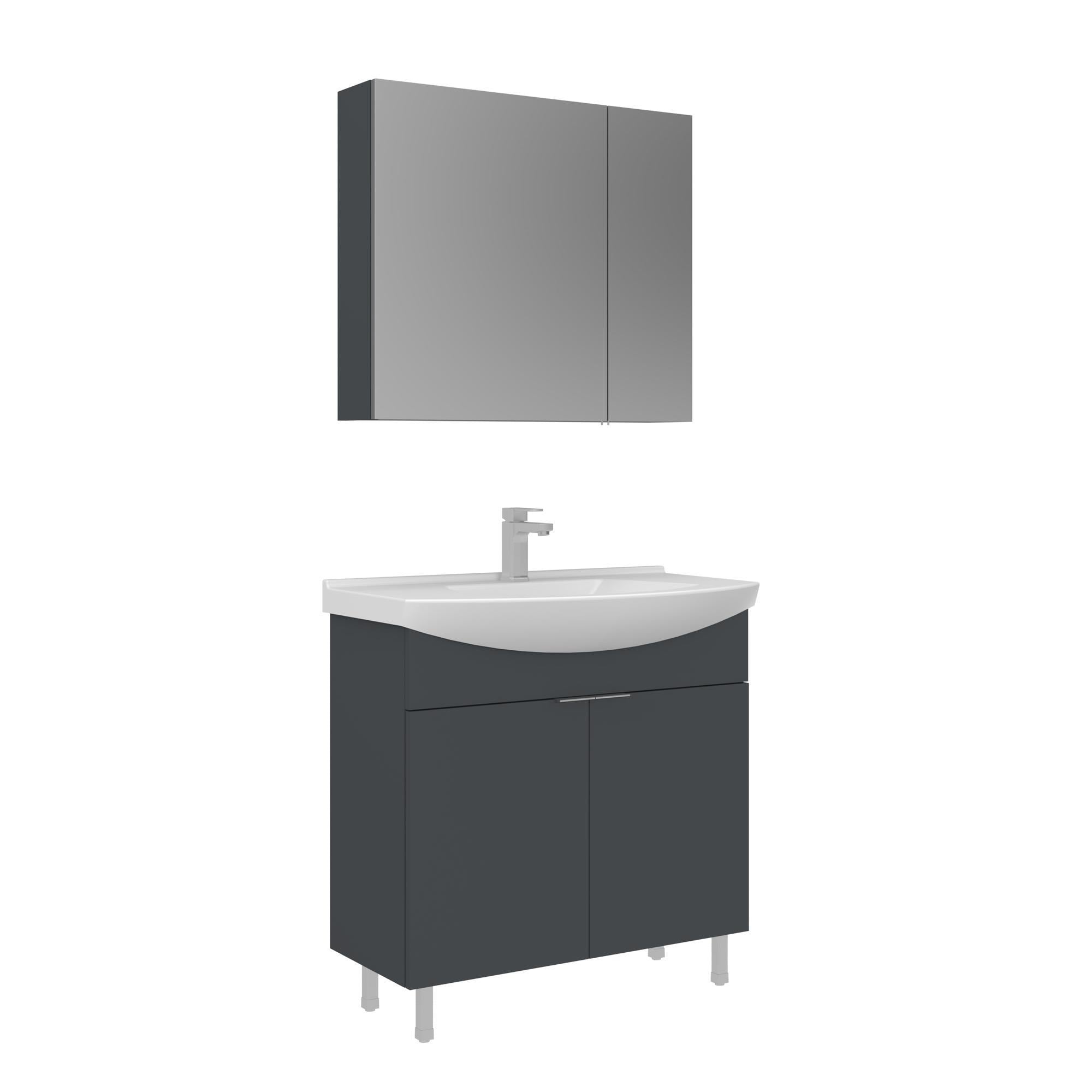 Orka Purus 80 cm Mat Antrasit Ayna Dolaplı Banyo Dolabı Takım (Ayaklı)