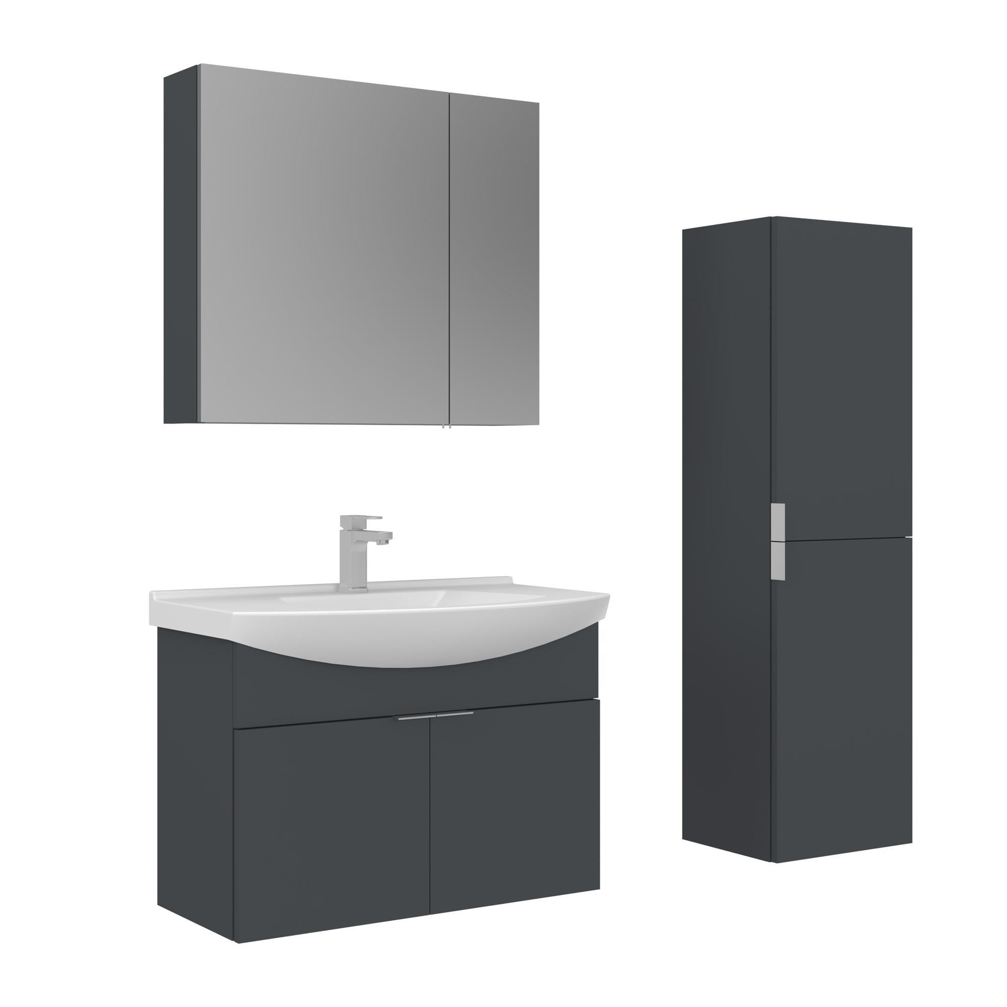 Orka Purus 80 cm Mat Antrasit Ayna Dolaplı Banyo Dolabı Takım ve Boy Dolabı (Asma)