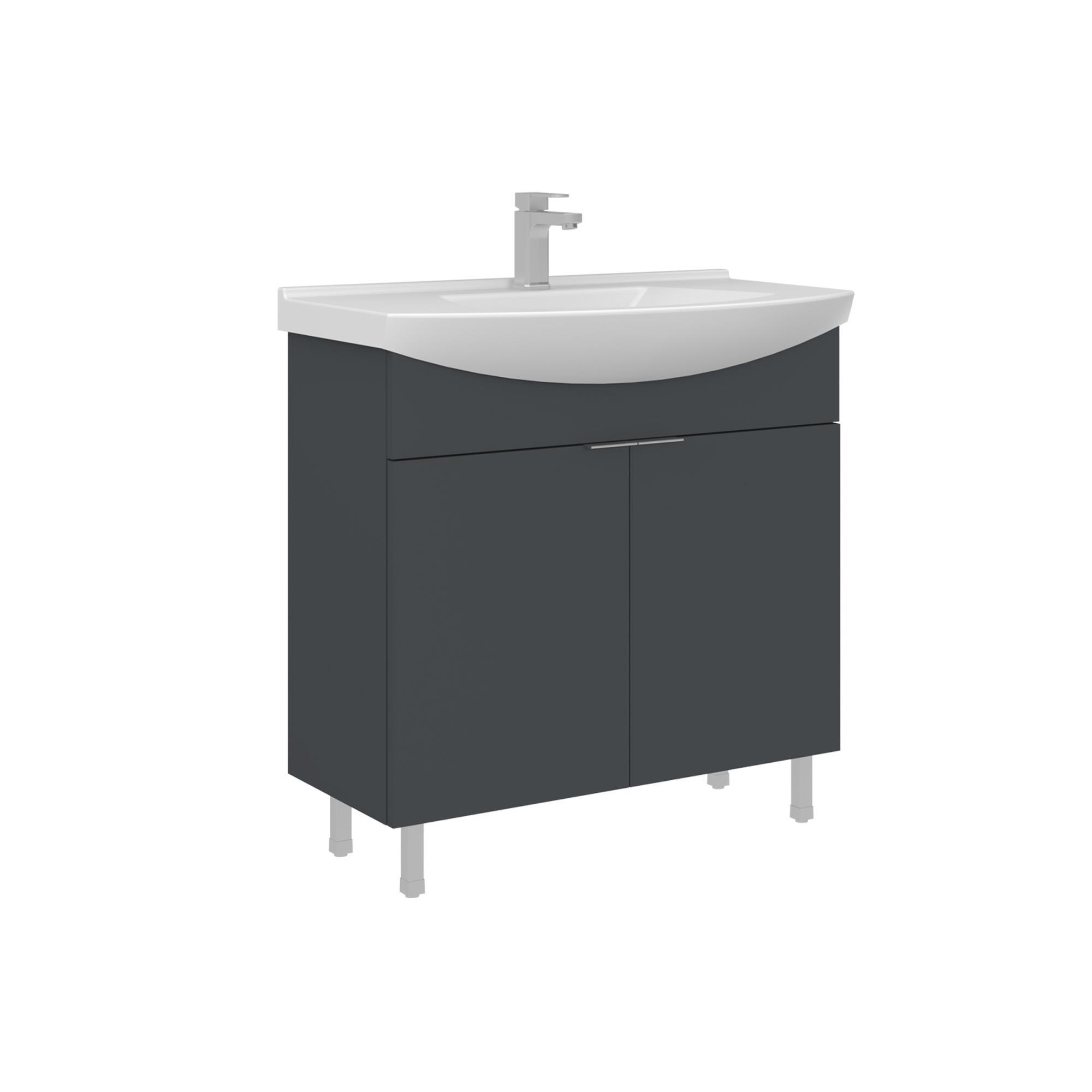 Orka Purus 80 cm Mat Antrasit Banyo Dolabı Alt Modül Lavabo (Ayaklı)