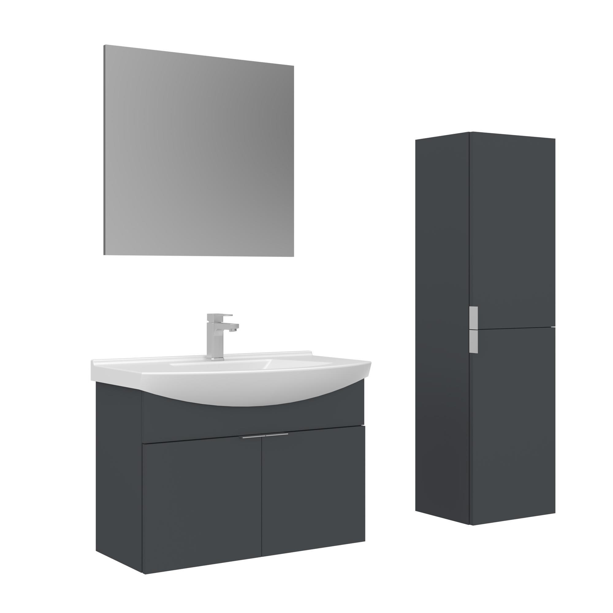 Orka Purus 80 cm Mat Antrasit Düz Aynalı Banyo Dolabı Takım ve Boy Dolabı (Asma)