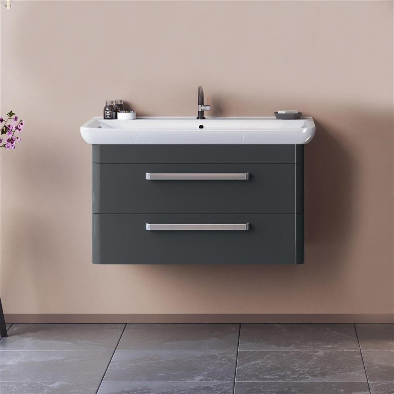 Orka Rose 100 cm MDF Parlak Gri Banyo Dolabı Alt Modül ve Lavabo