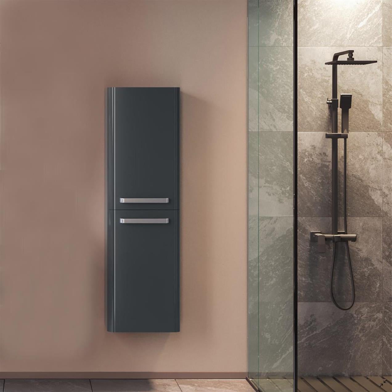 Orka Rose 40 cm MDF Parlak Gri Banyo Boy Çamaşır Dolabı