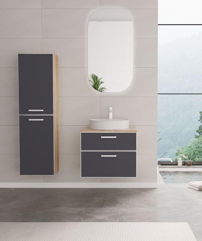 Orka Salerno 60 cm Mat Antrasit Banyo Dolabı Takımı ve Boy Dolabı