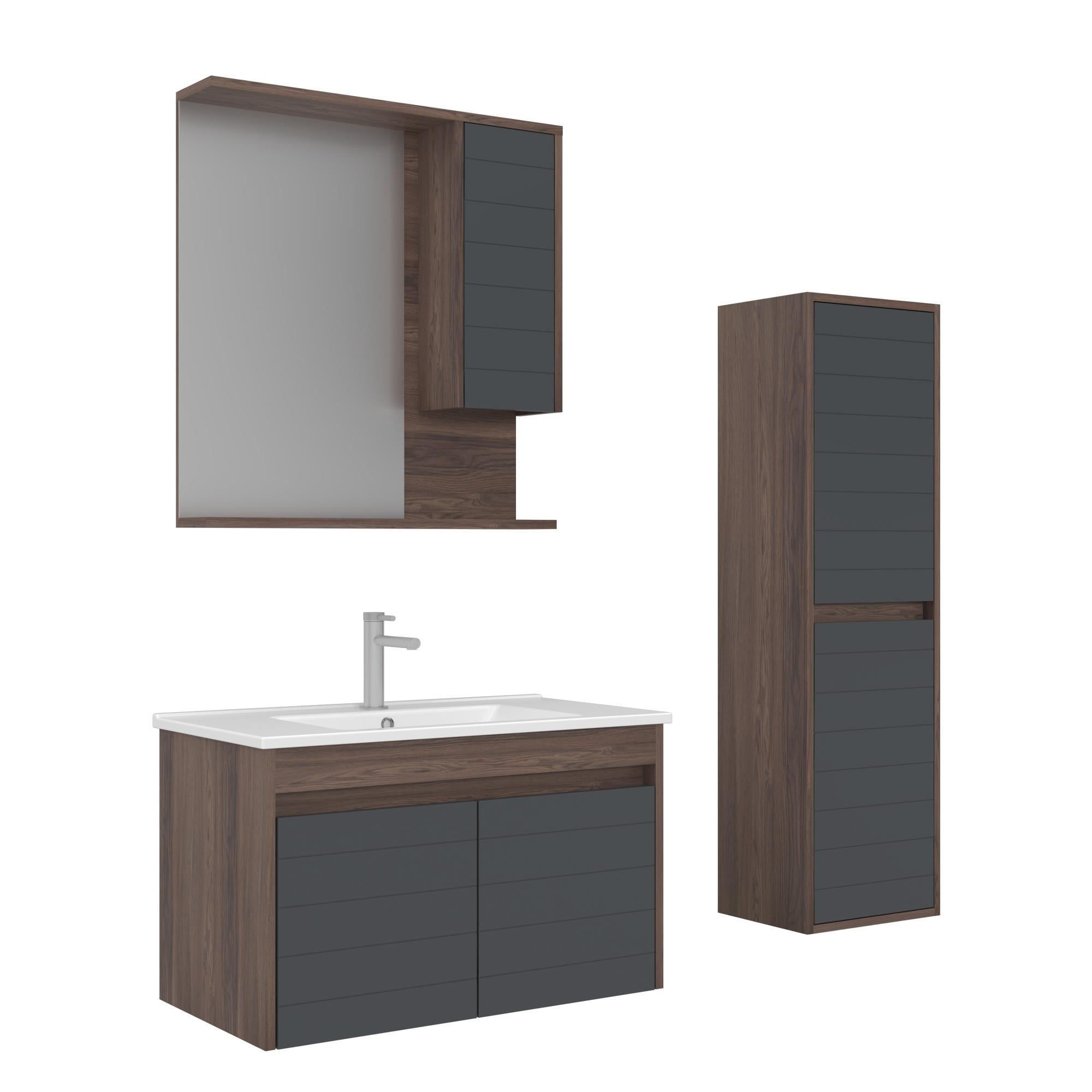 Orka Serra 85 cm Navaro/Antrasit Banyo Dolabı Takımı ve Boy Dolabı