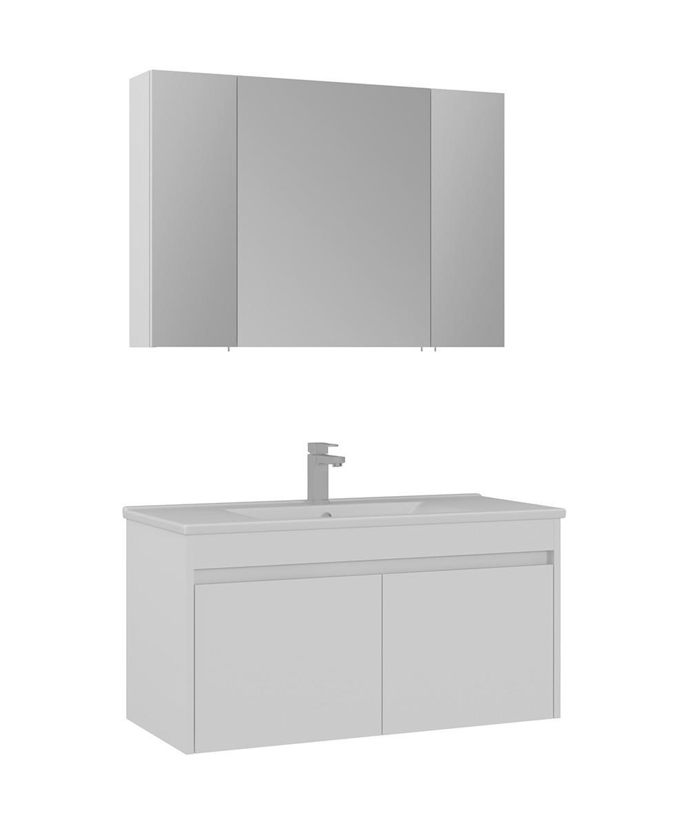Orka Side 100 cm Beyaz Kapaklı Banyo Dolabı Takımı