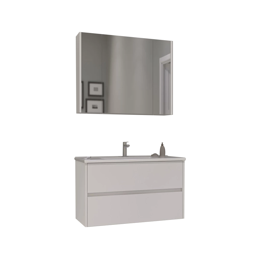 Orka Side 100 cm MDF Çekmeceli Beyaz Banyo Dolabı Takımı