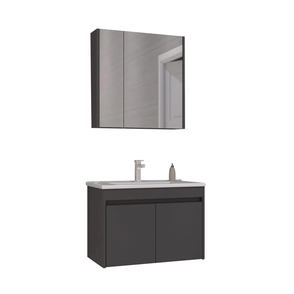 Orka Side 65 cm MDF Kapaklı Antrasit Banyo Dolabı Takımı