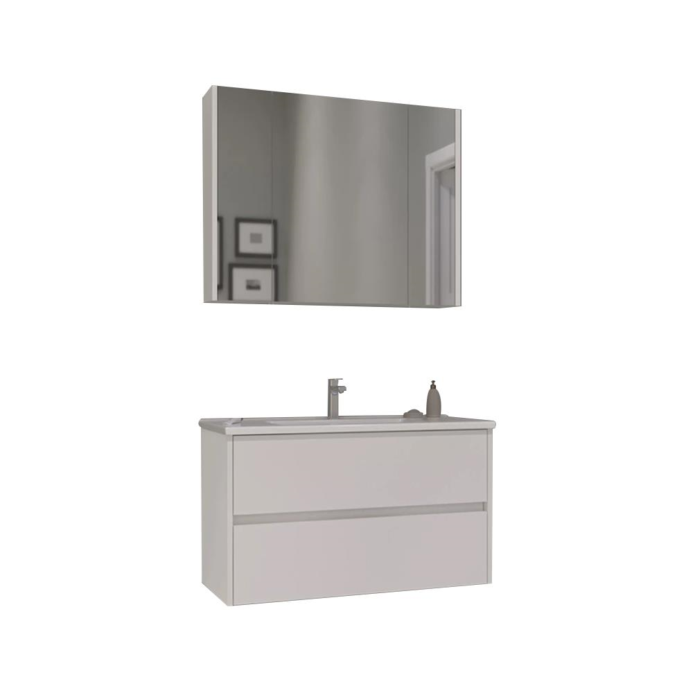 Orka Side 85 cm MDF Çekmeceli Beyaz Banyo Dolabı Takımı
