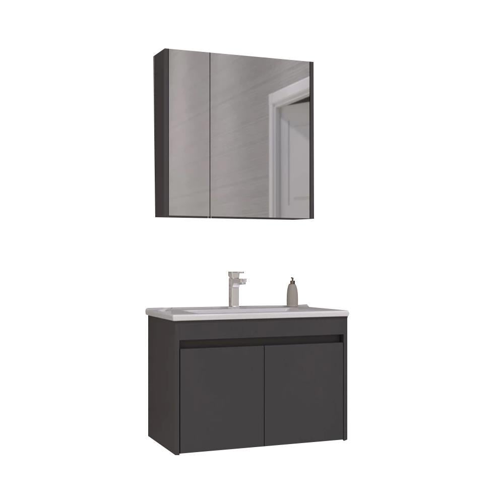 Orka Side 85 cm MDF Kapaklı Antrasit Banyo Dolabı Takımı