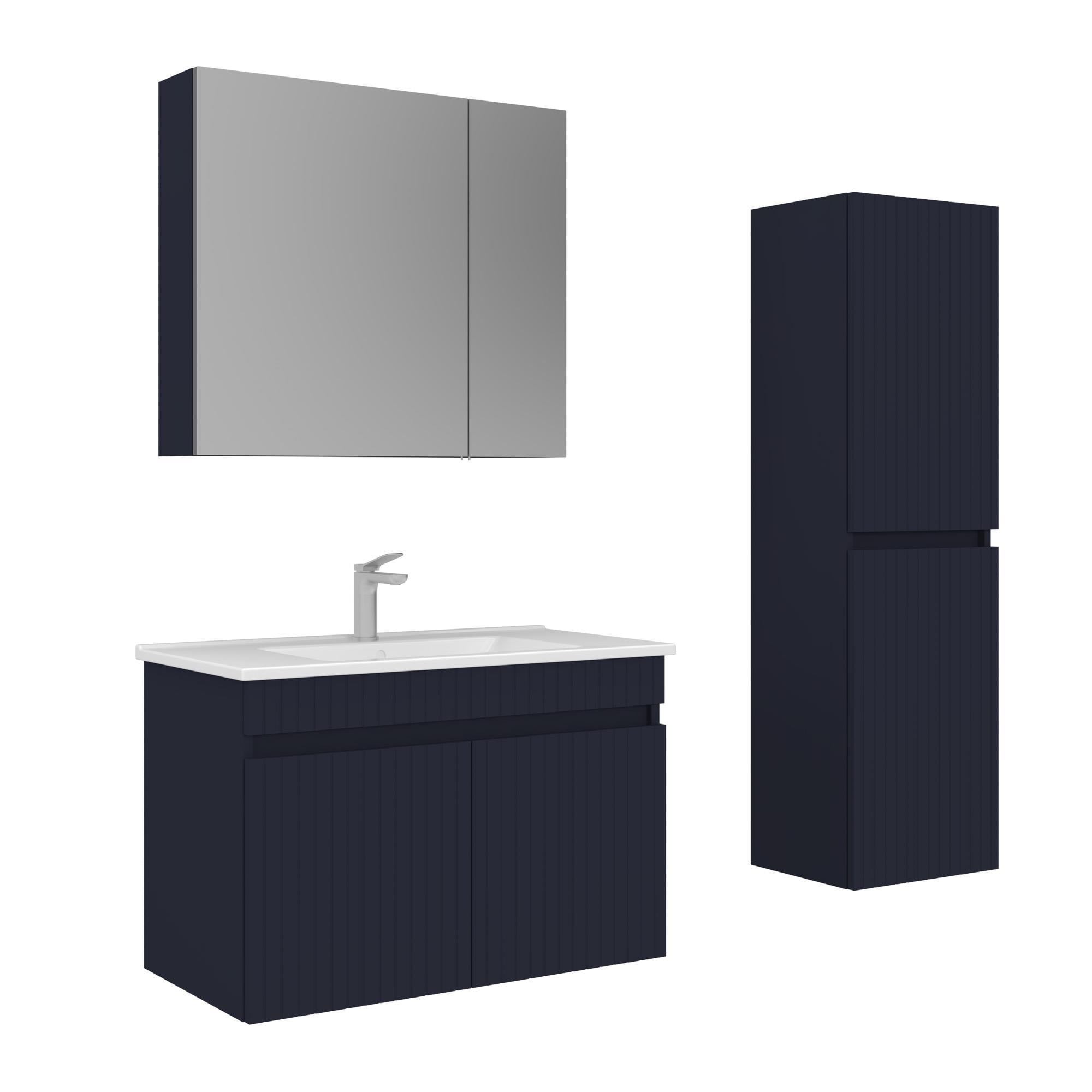 Orka Tivoli 85 cm Mat Lacivert Banyo Dolabı Takımı ve Boy Dolabı