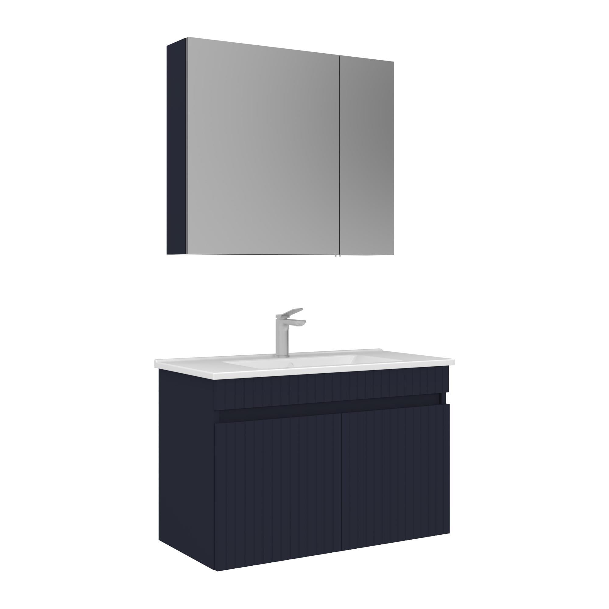 Orka Tivoli 85 cm Mat Lacivert Banyo Dolabı Takımı 