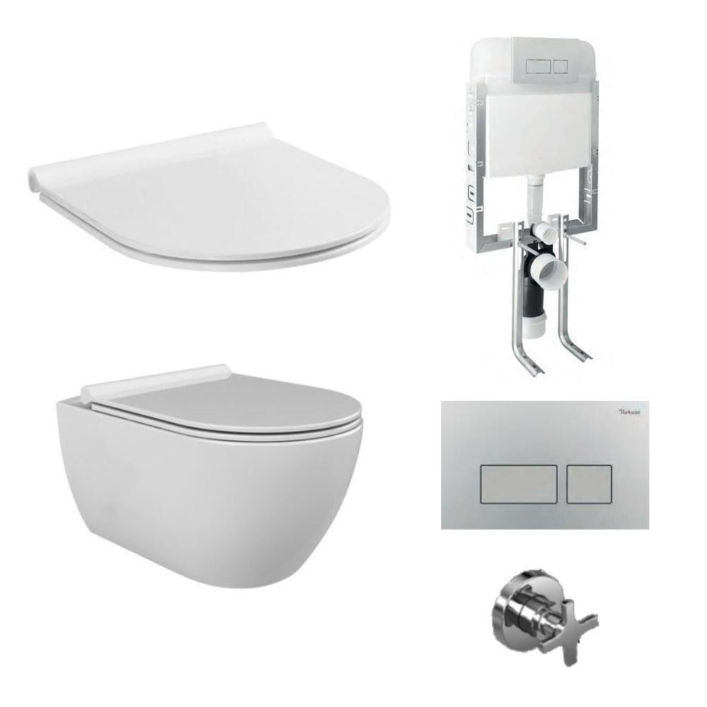 Turkuaz Cerastyle City Rimless Kanalsız Asma Klozet ve Gömme Rezervuar Tam Set Bella Kapak