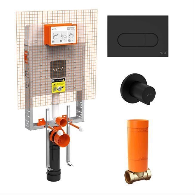 Vitra Gömme Rezervuar Mat Siyah 3'lü Set-Rezervuar+Kumanda Paneli+Stop Valf 800-1896 