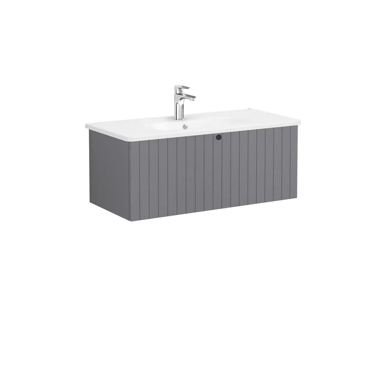 Vitra Root Groove 100 cm Gri Çekmeceli Banyo Dolabı Alt Modül Lavabo