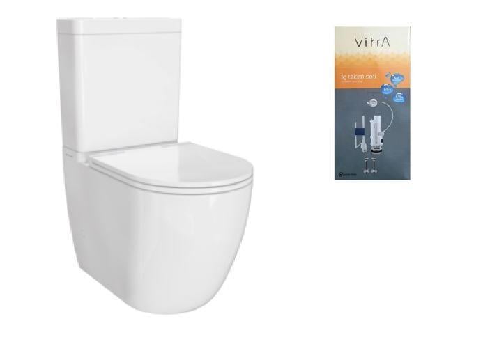 Vitra S55 Round DTD Kanalsız Takım Klozet, Rezervuar, DP Kapak, İç Takım 