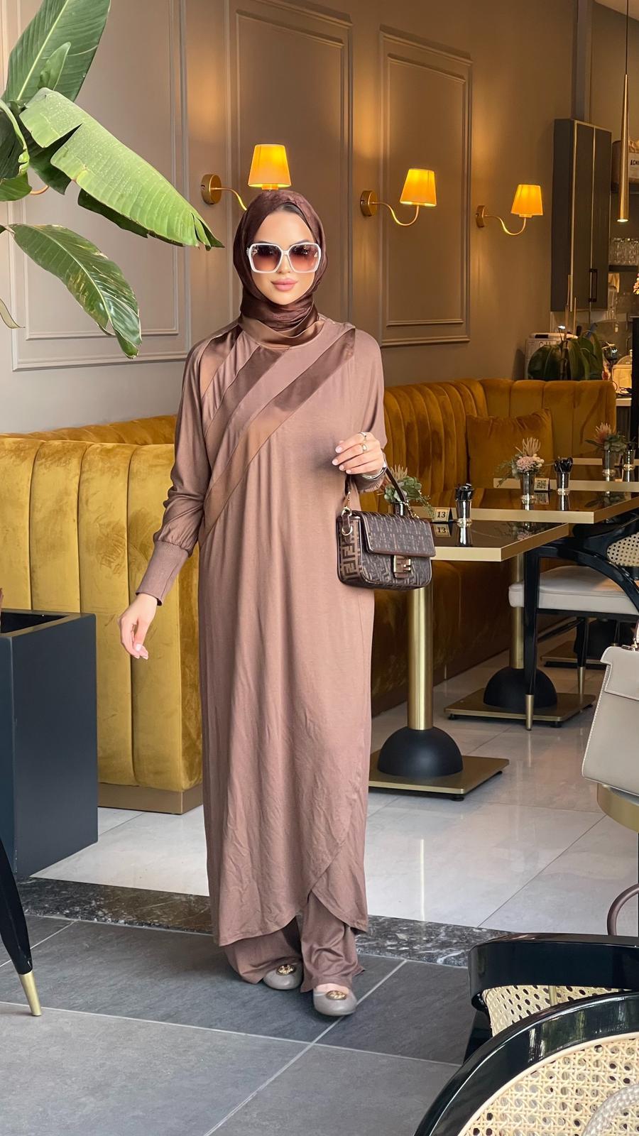 FFLOŞ ŞERİTLİ KAP TUNİK KAHVE