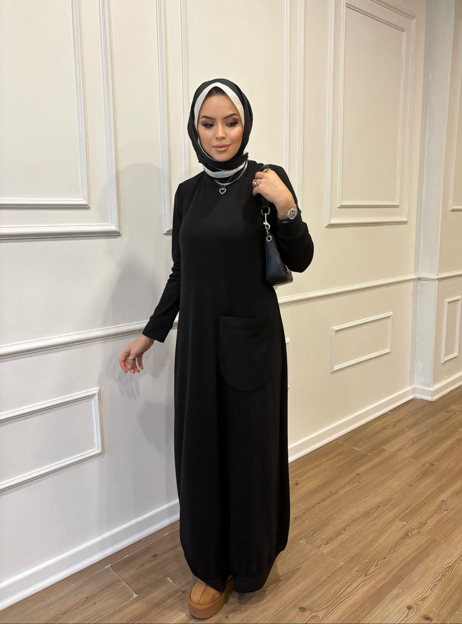 Burgulu Elbise Siyah