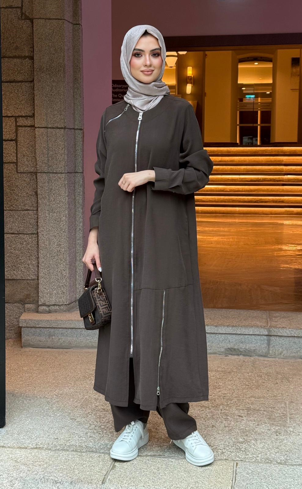 Çift Fermuarlı Takım Kahve