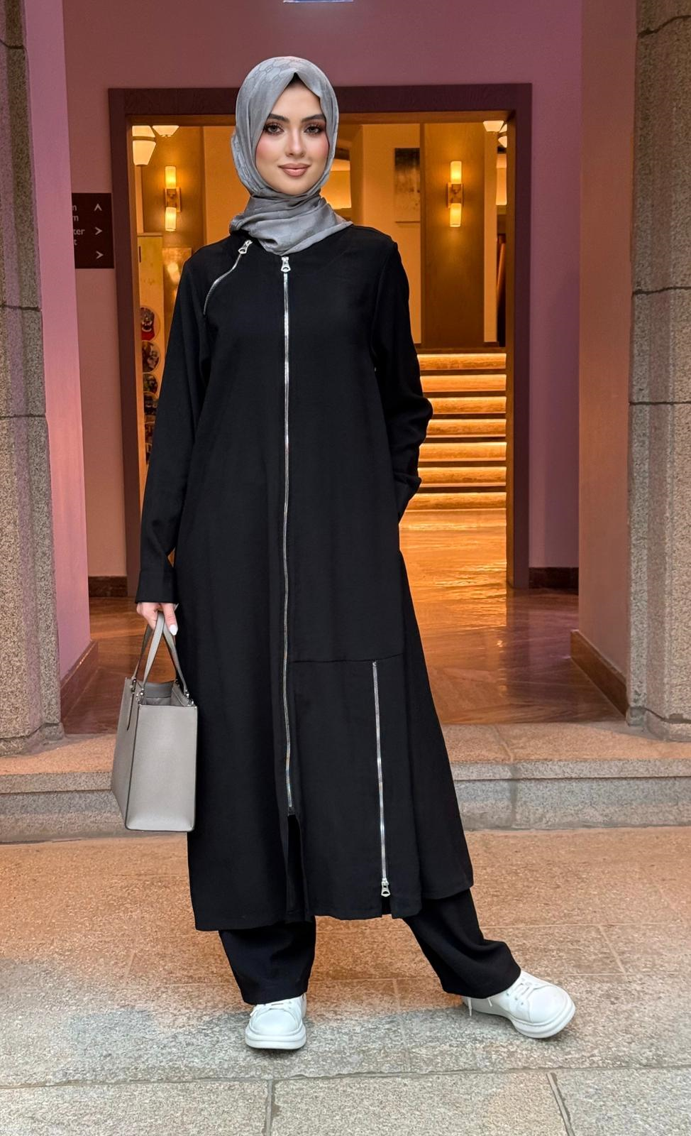 Çift Fermuarlı Takım Siyah