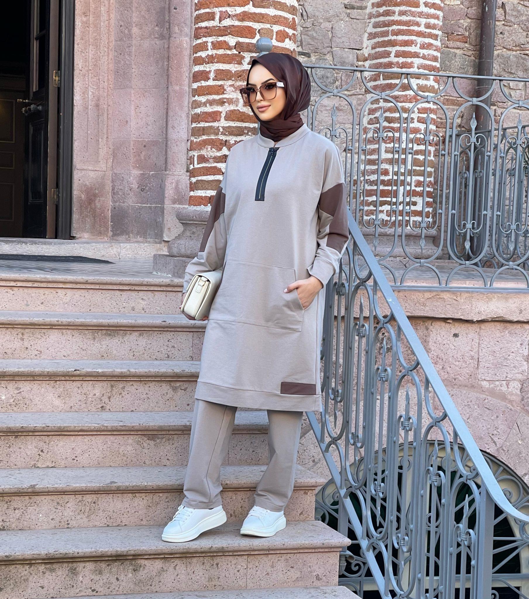 ÇİFT RENK FERMUAR DETAYLI EŞOFMAN TAKIMI GRİ