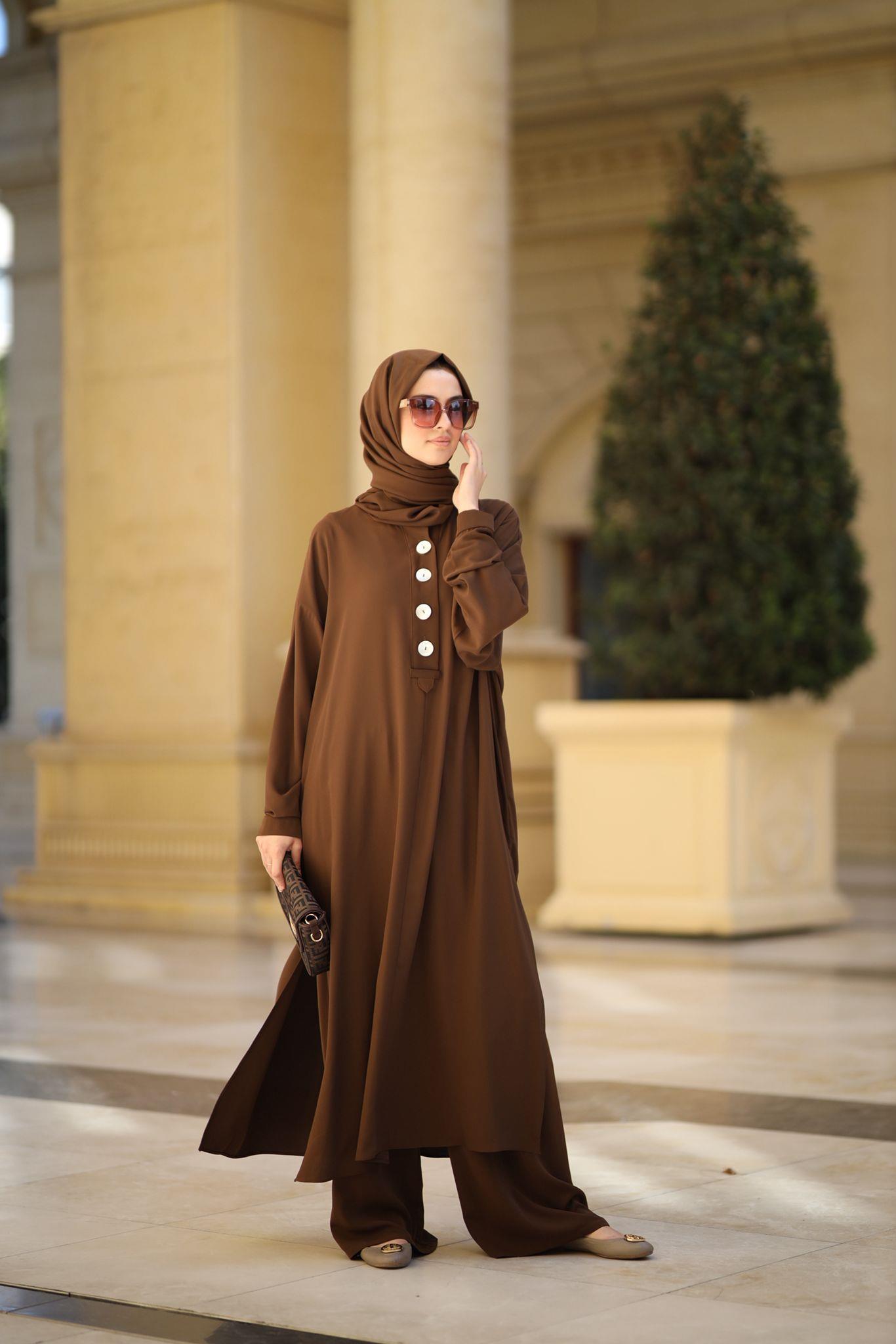 Sedef Düğmeli Takım Kahve