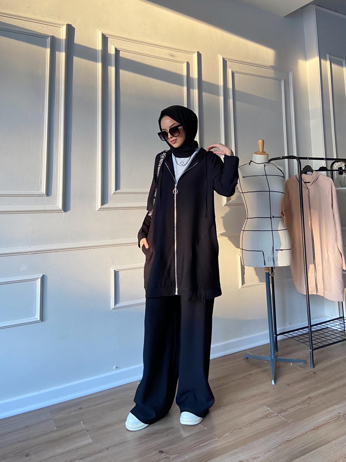 Viskon Fermuarlı Takım Siyah