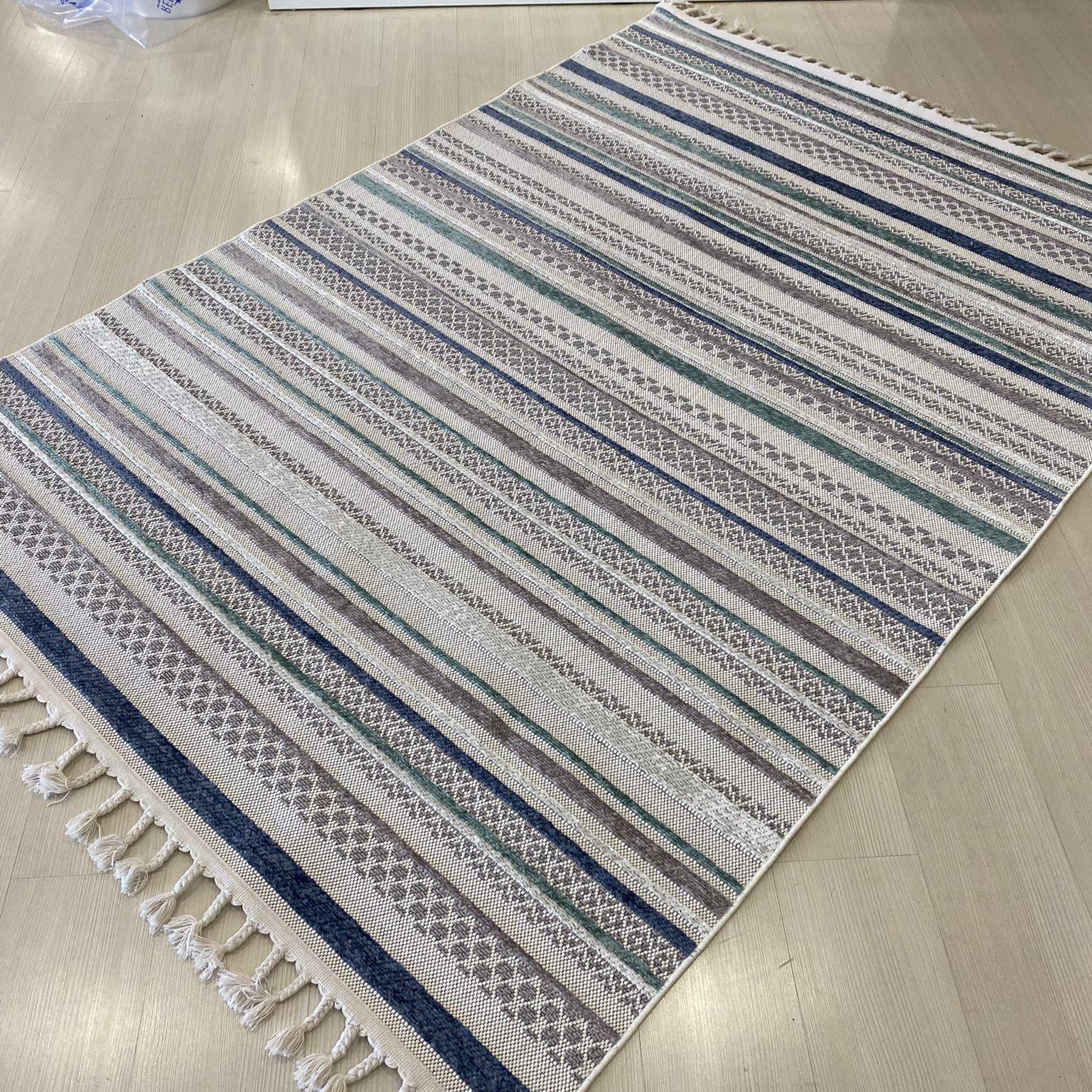 Meridyen Serisi 4802 Mavi Şönil Kilim Yıkanabilir