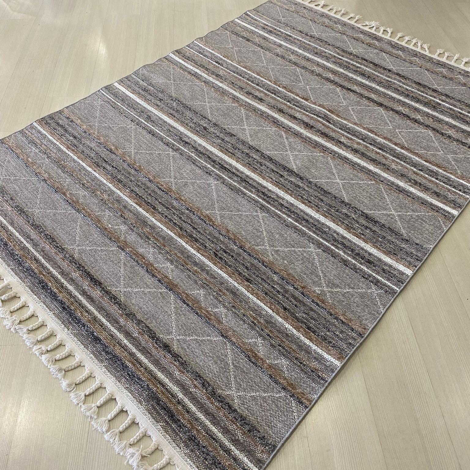 Meridyen Serisi 4805 Gri-Kahve  Şönil Kilim Yıkanabilir