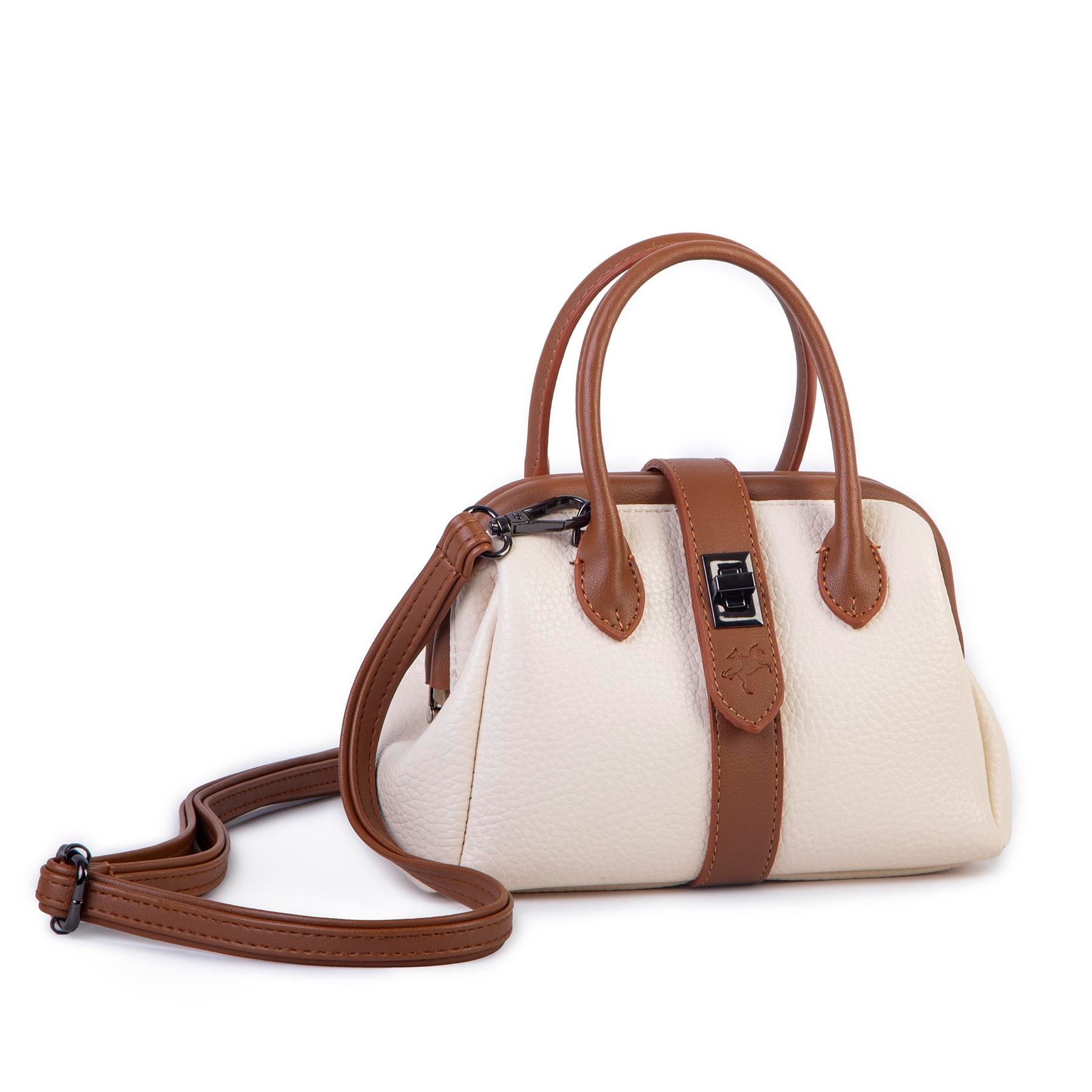  Nas Bag Kadın  Mini Boy Klipsli El ve Postacı Çantası Krem Taba Lopez (20x13 cm)