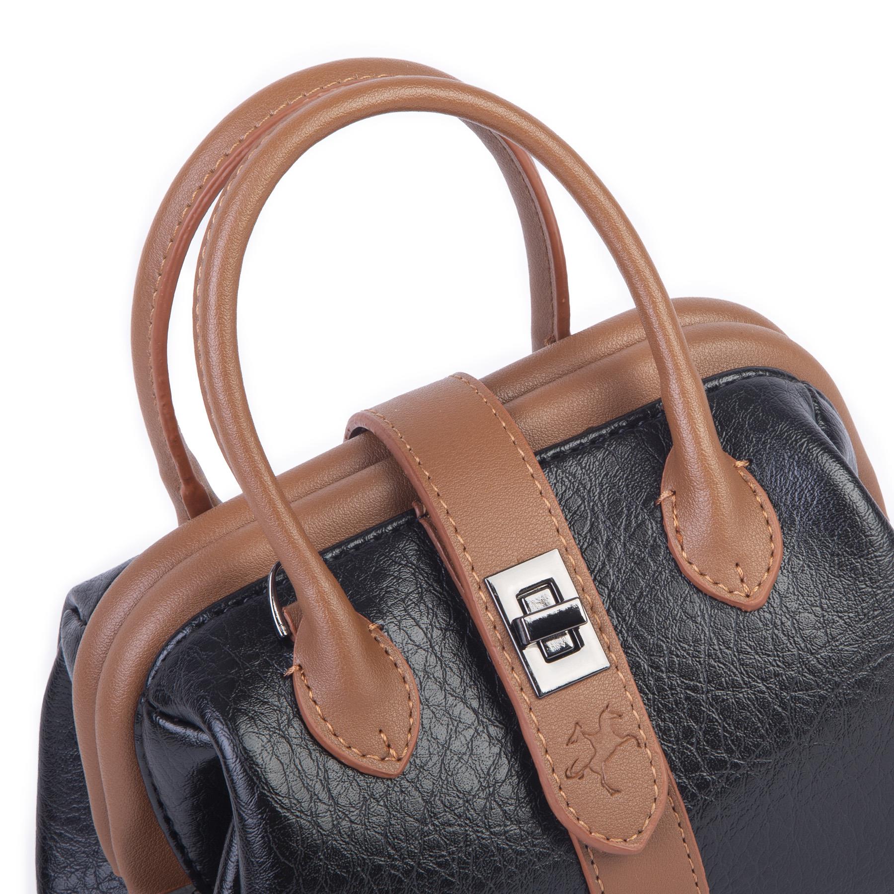  Nas Bag Kadın  Mini Boy Klipsli El ve Postacı Çantası Siyah Taba Victoria (20x13 cm)