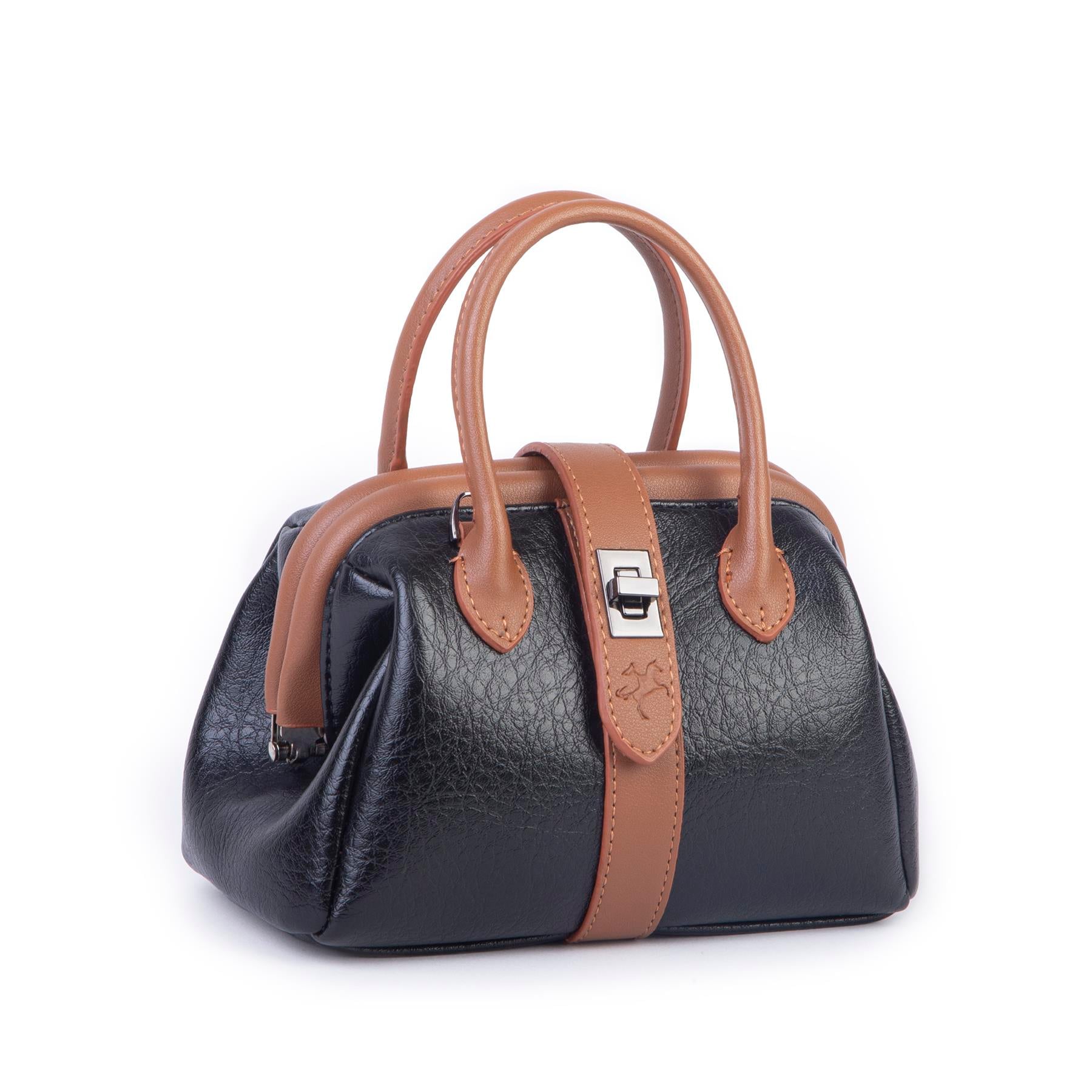  Nas Bag Kadın  Mini Boy Klipsli El ve Postacı Çantası Siyah Taba Victoria (20x13 cm)