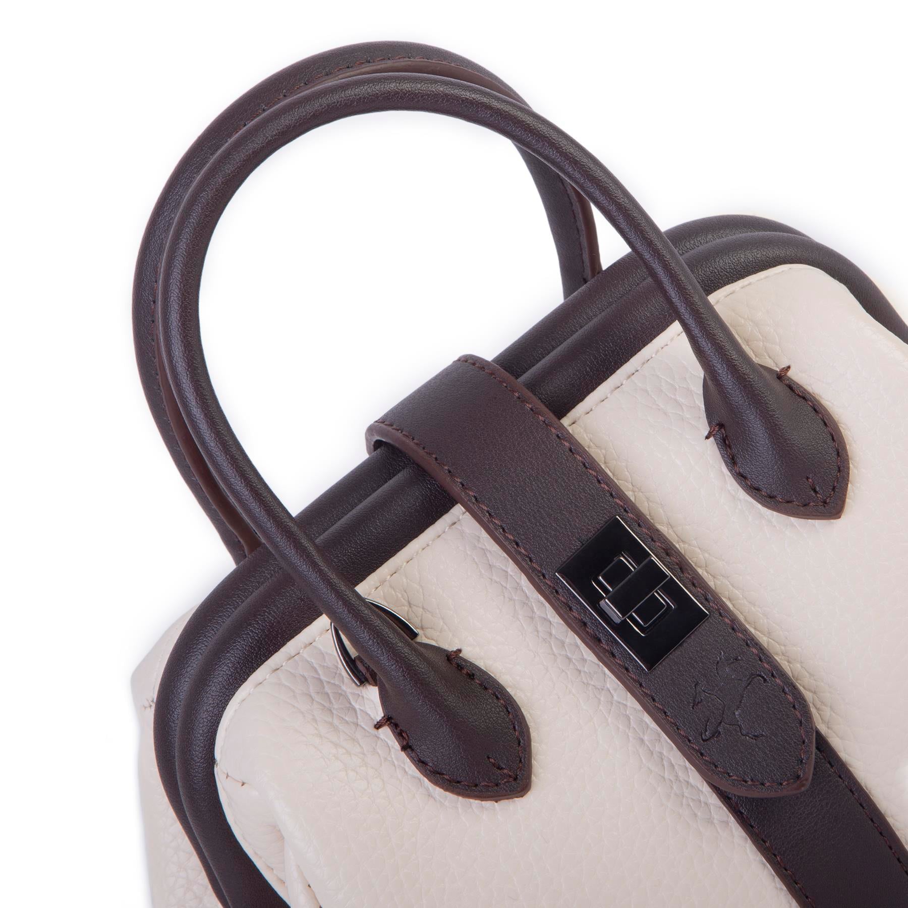 Nas Bag Kadın  Mini Boy Klipsli El ve Postacı Çantası Krem Kahve Lopez (20x13 cm)