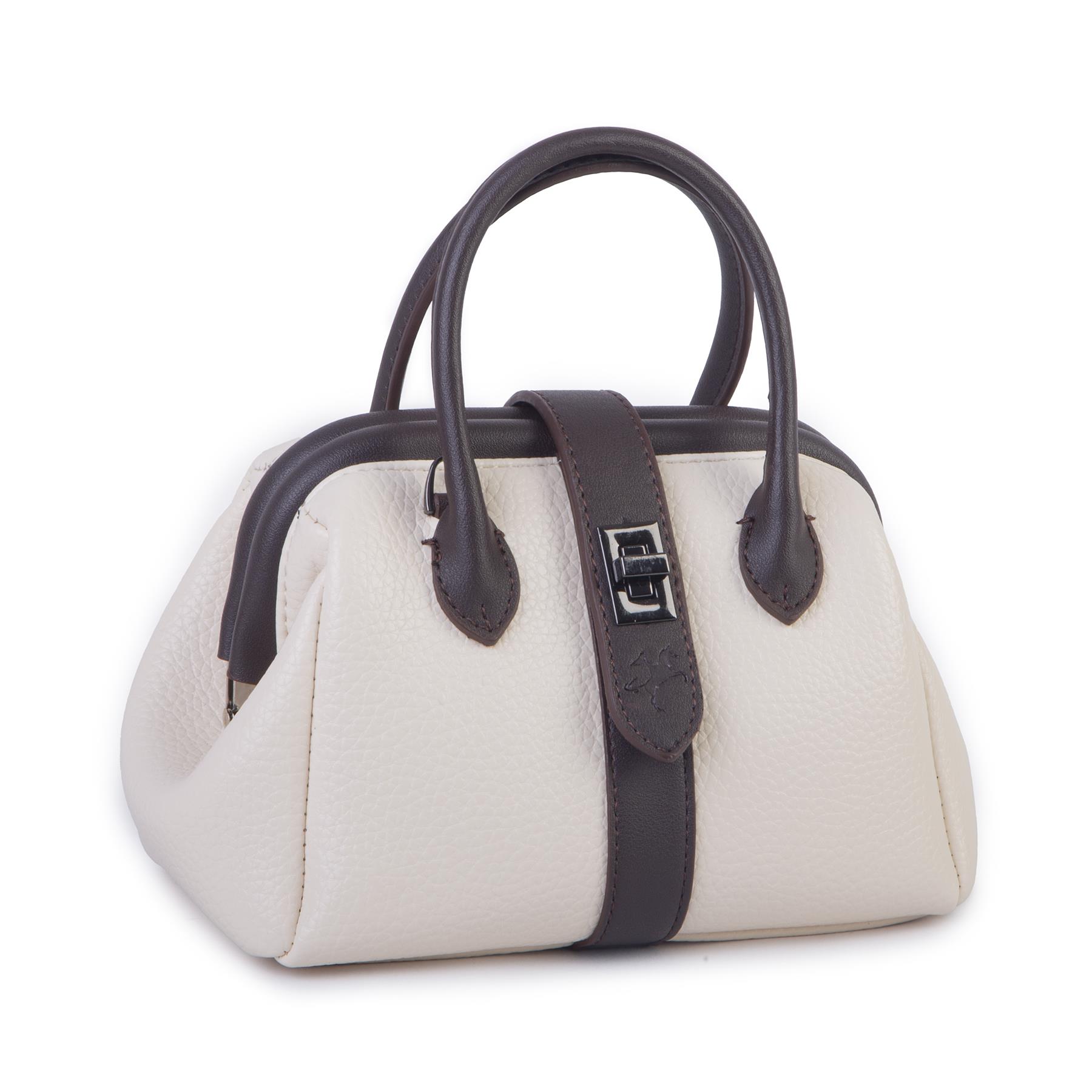  Nas Bag Kadın  Mini Boy Klipsli El ve Postacı Çantası Krem Kahve Lopez (20x13 cm)