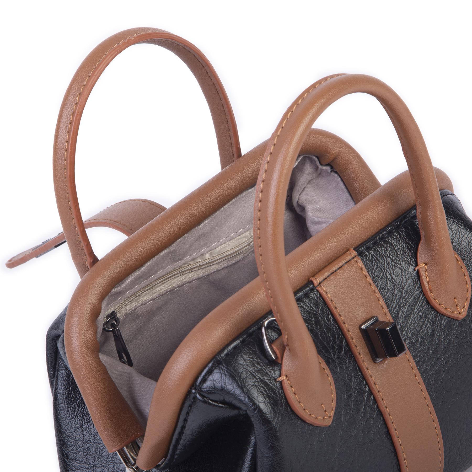  Nas Bag Kadın  Mini Boy Klipsli El ve Postacı Çantası Siyah Taba Victoria (20x13 cm)
