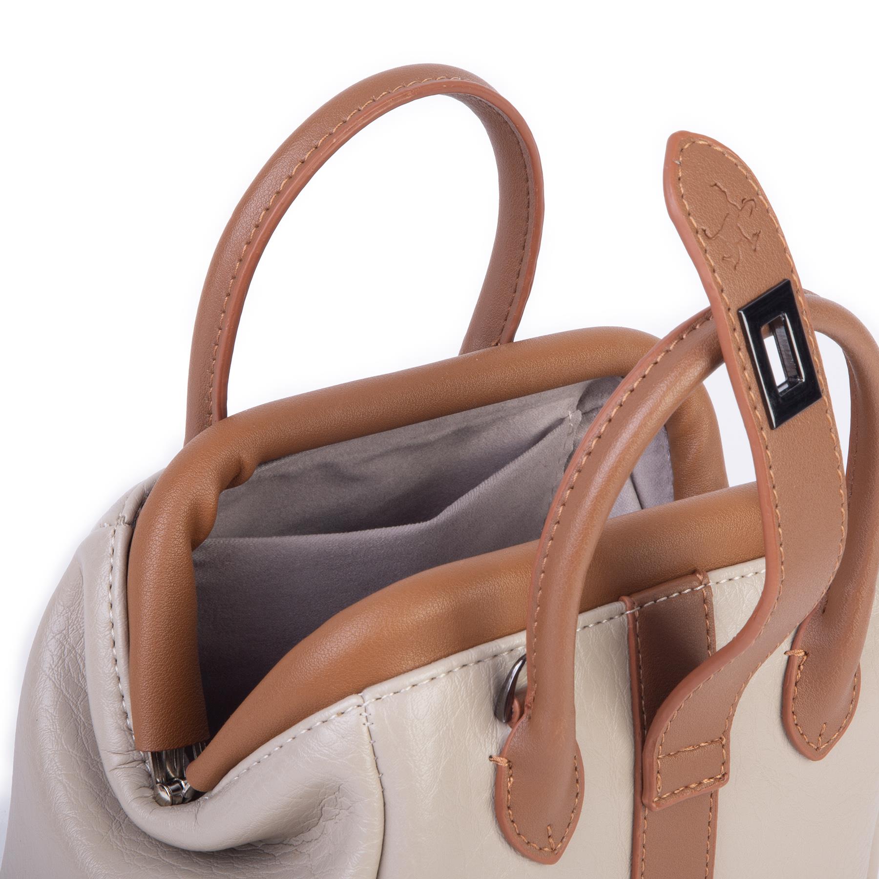  Nas Bag Kadın  Mini Boy Klipsli El ve Postacı Çantası Kum Taba Victoria (20x13 cm)