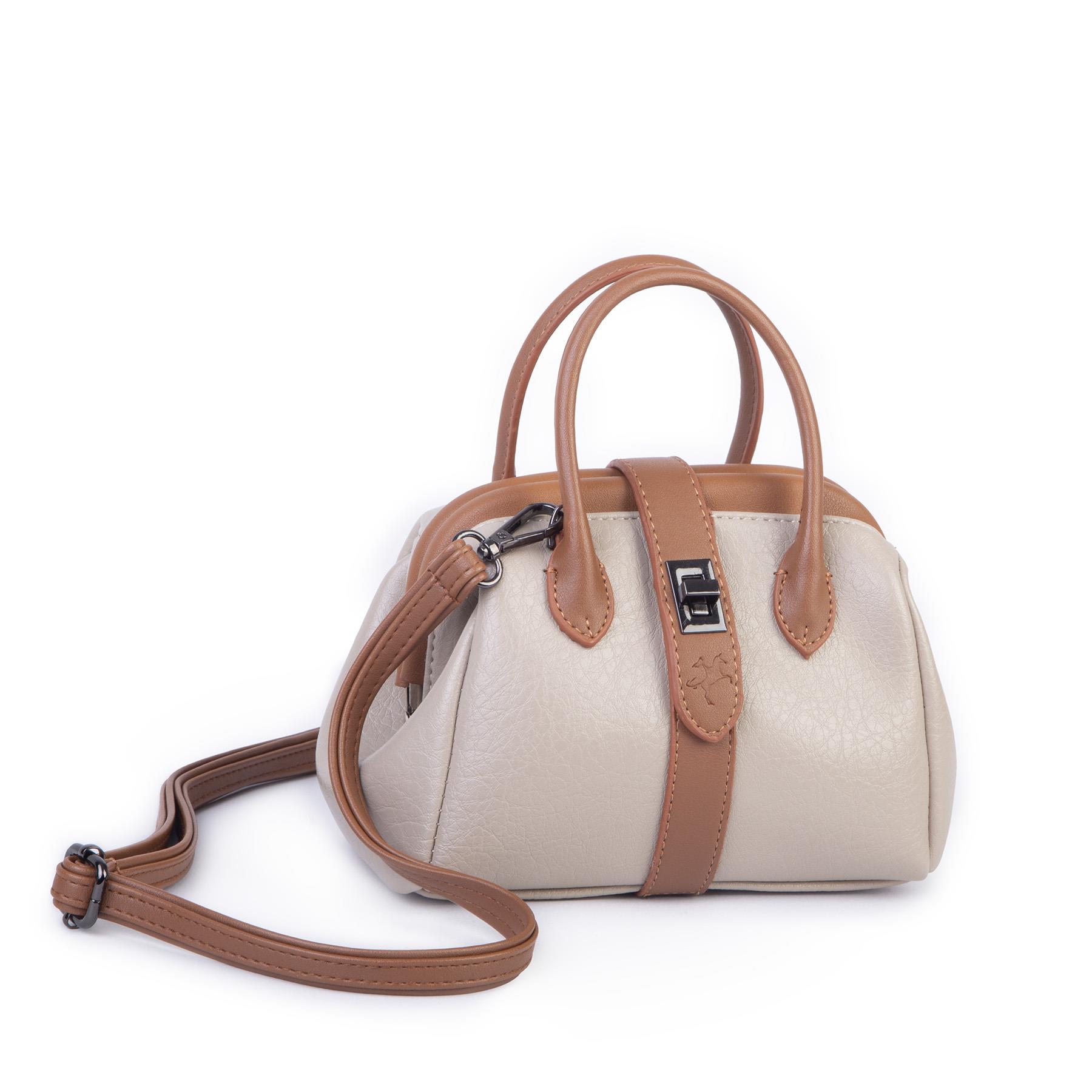  Nas Bag Kadın  Mini Boy Klipsli El ve Postacı Çantası Kum Taba Victoria (20x13 cm)