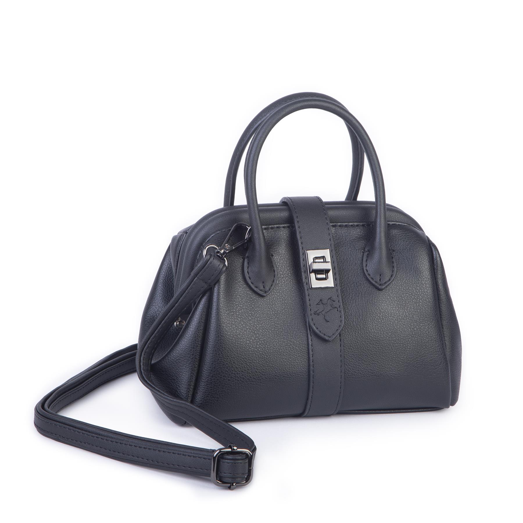  Nas Bag Kadın  Mini Boy Klipsli El ve Postacı Çantası Siyah Golf (20x13 cm)