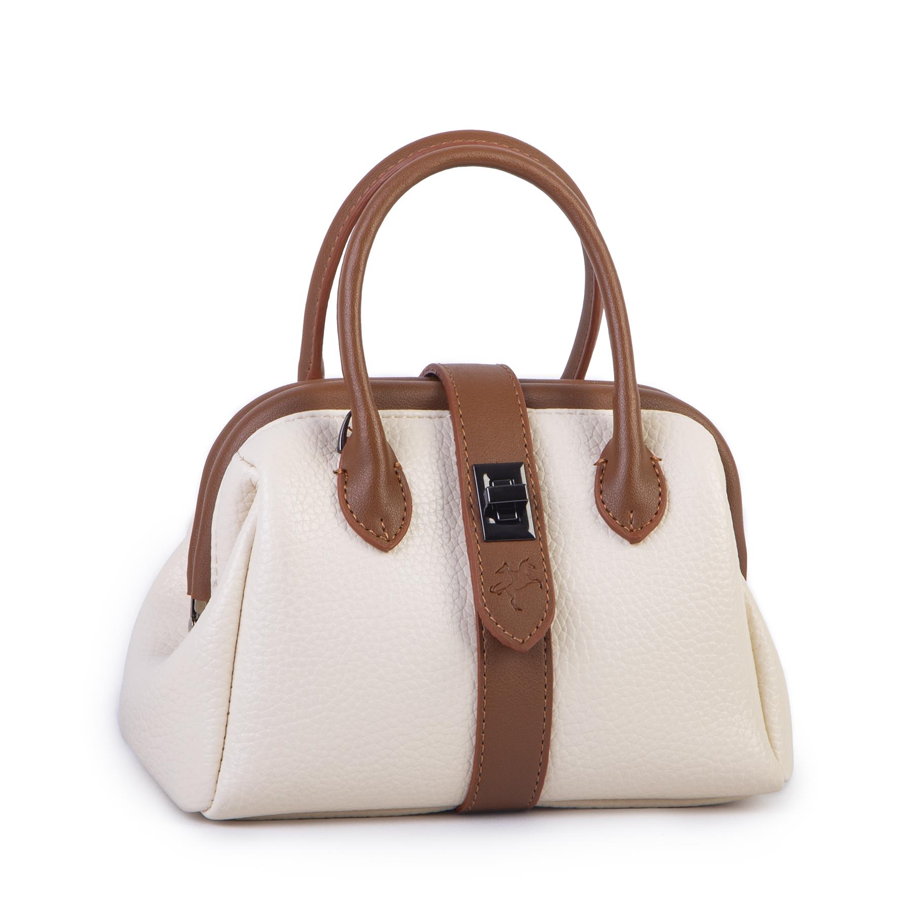  Nas Bag Kadın  Mini Boy Klipsli El ve Postacı Çantası Krem Taba Lopez (20x13 cm)